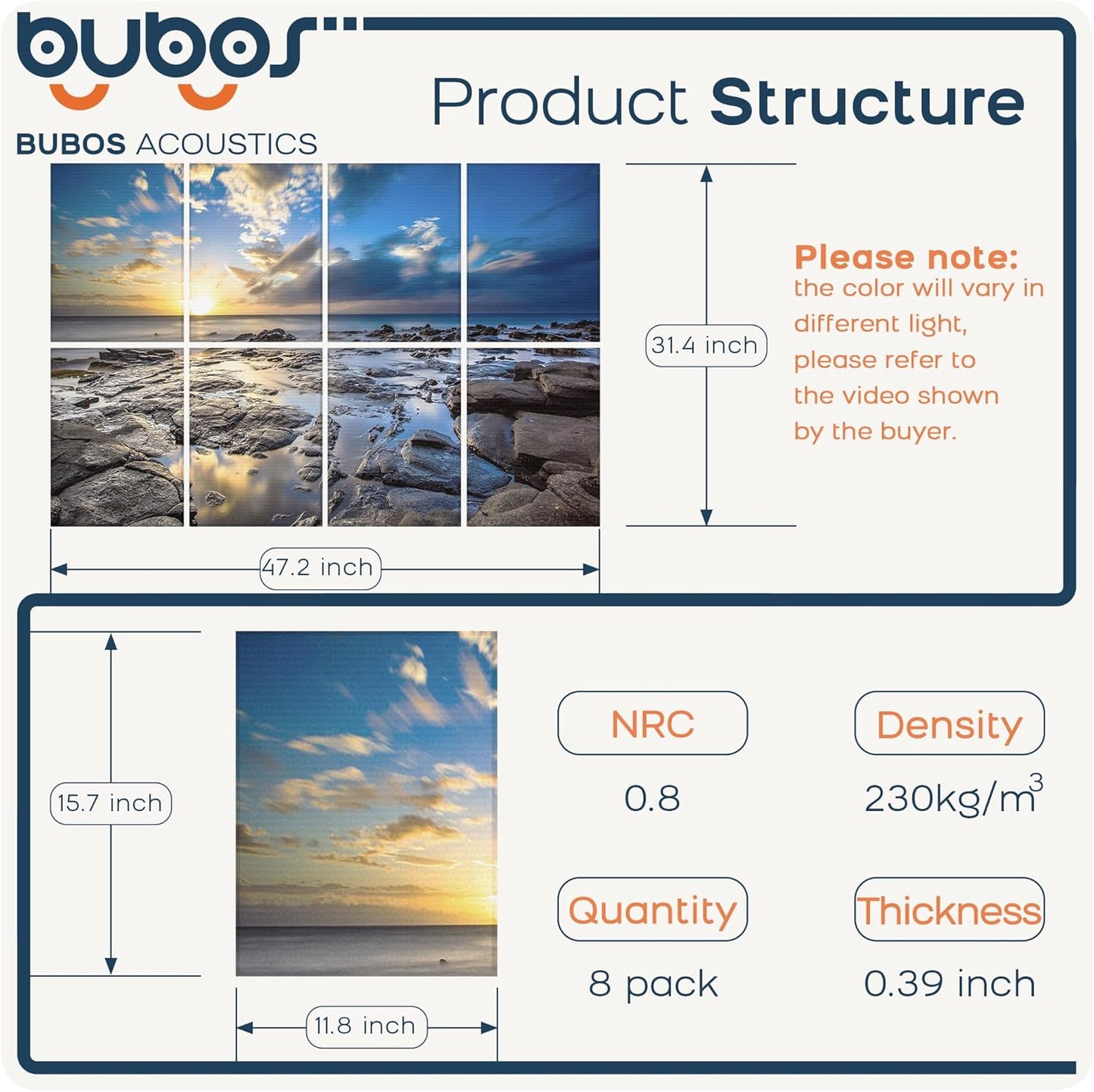 BUBOS 8 Pack Art Acoustic Panels Soundproof Wall Panel,47.2X31.4 Inches Sound Absorbing Panel,Self-adhesive Decorative Acoustical Wall Panels, Acoustic Treatment for Ceiling Home Office (Coastal rock)