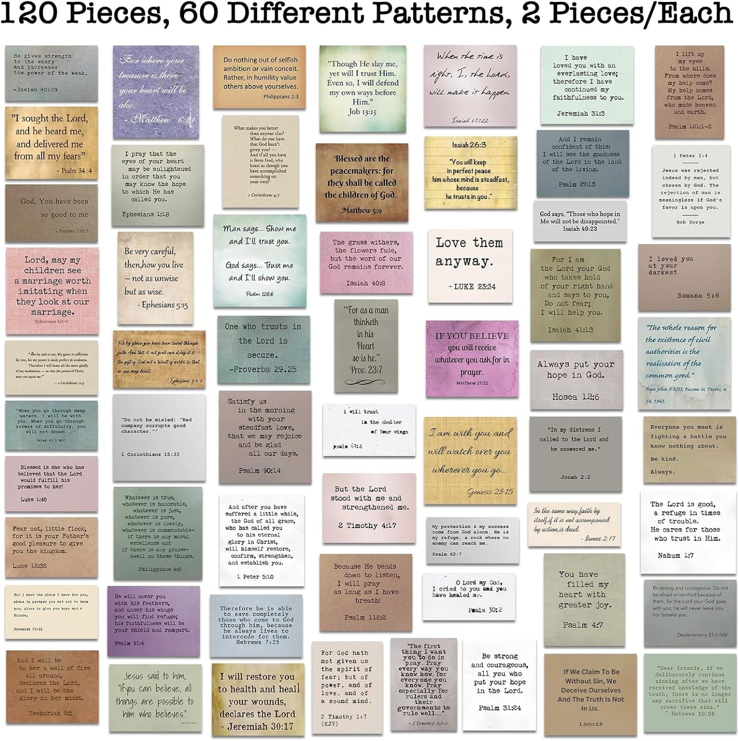 120 Pieces Retro Bible Verse Stickers (2 Pieces of Each), Inspirational Christian Vintage Journaling Stickers Typewriter Font Quotes Bible Study Supplies for Water Bottle Laptop Scrapbooking Decals