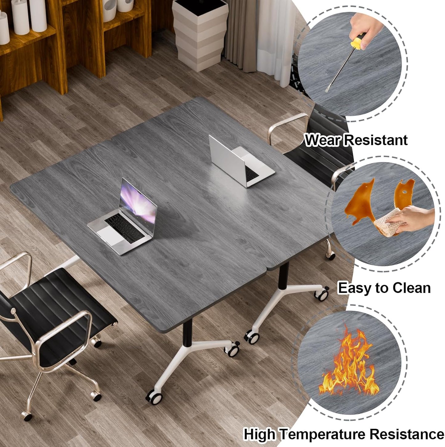 Folding Conference Table, Modern Large Conference Room Tables with Flip-Top Design, Foldable Conference Table Meeting Table with Wheels, Mobile Seminar Training Tables for Office Classroom (8, Oak)