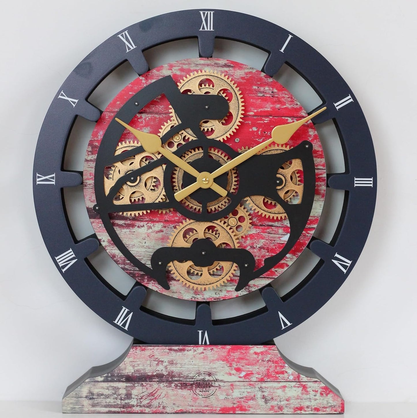 The Gears Clock 16 inches Wall Clock with Real Moving Gears Convertible into a Big Mantel Clock (Red Lava)