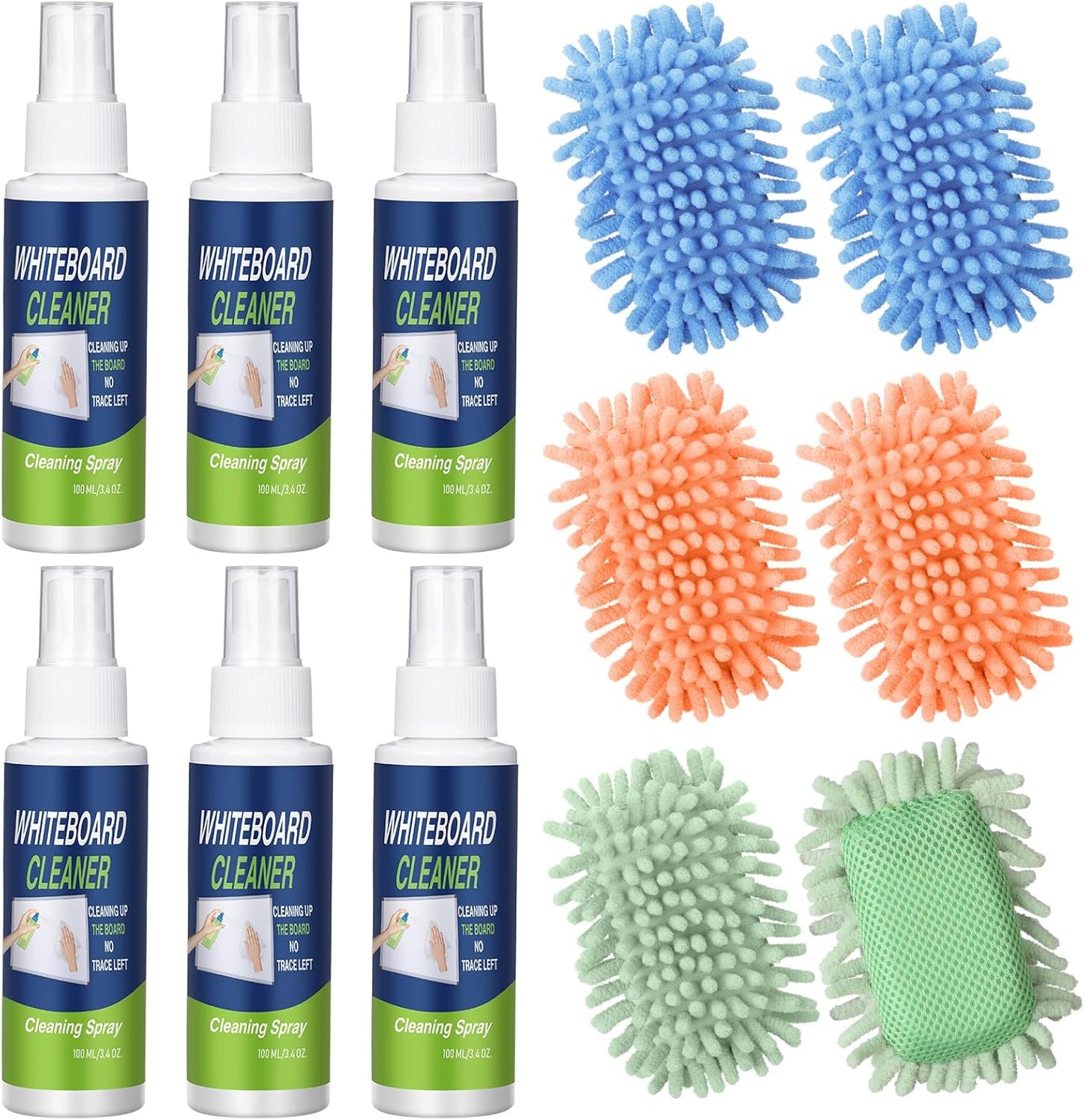 6 Pack Whiteboard Cleaner 3.4 Fl oz White Board Cleaning Spray Dry Erase Board Cleaner with Microfiber Shag Whiteboard Eraser Removes Stubborn Marks from Chalkboard (Pastel)