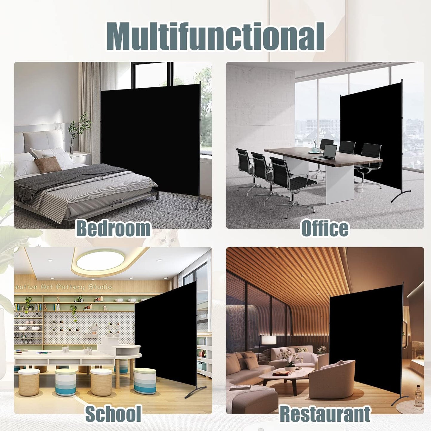 Room Divider 6FT Folding Privacy Screens, Partition Room Dividers w/Freestanding Design, Portable Wall Divider for Room Separtation, Fabric Screen Panel for Home Office Dorm (Black, 1 Panel)