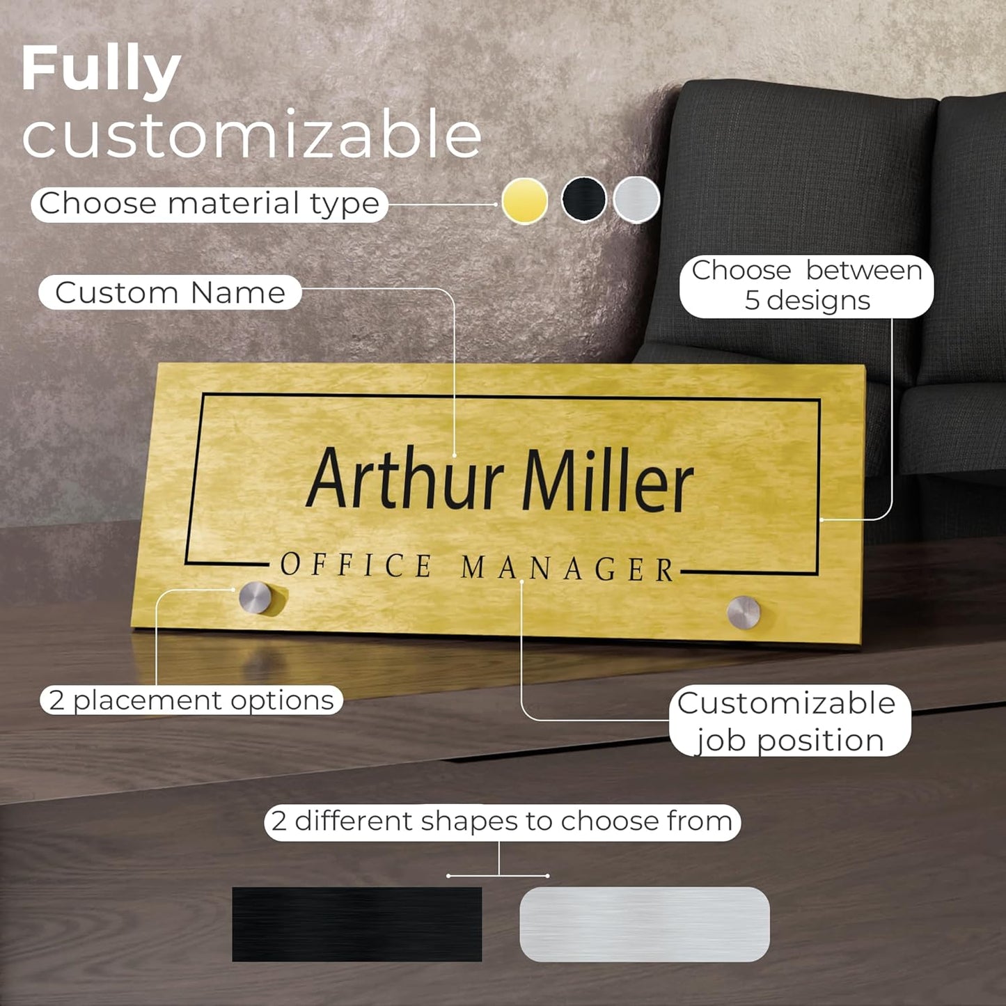 EGD ACM Desk Name Plate Personalized I Custom Office Desk Accessories Decor I Personalized Name Plate I Color Options (10 x 3.5 Inch) (3. ACM)