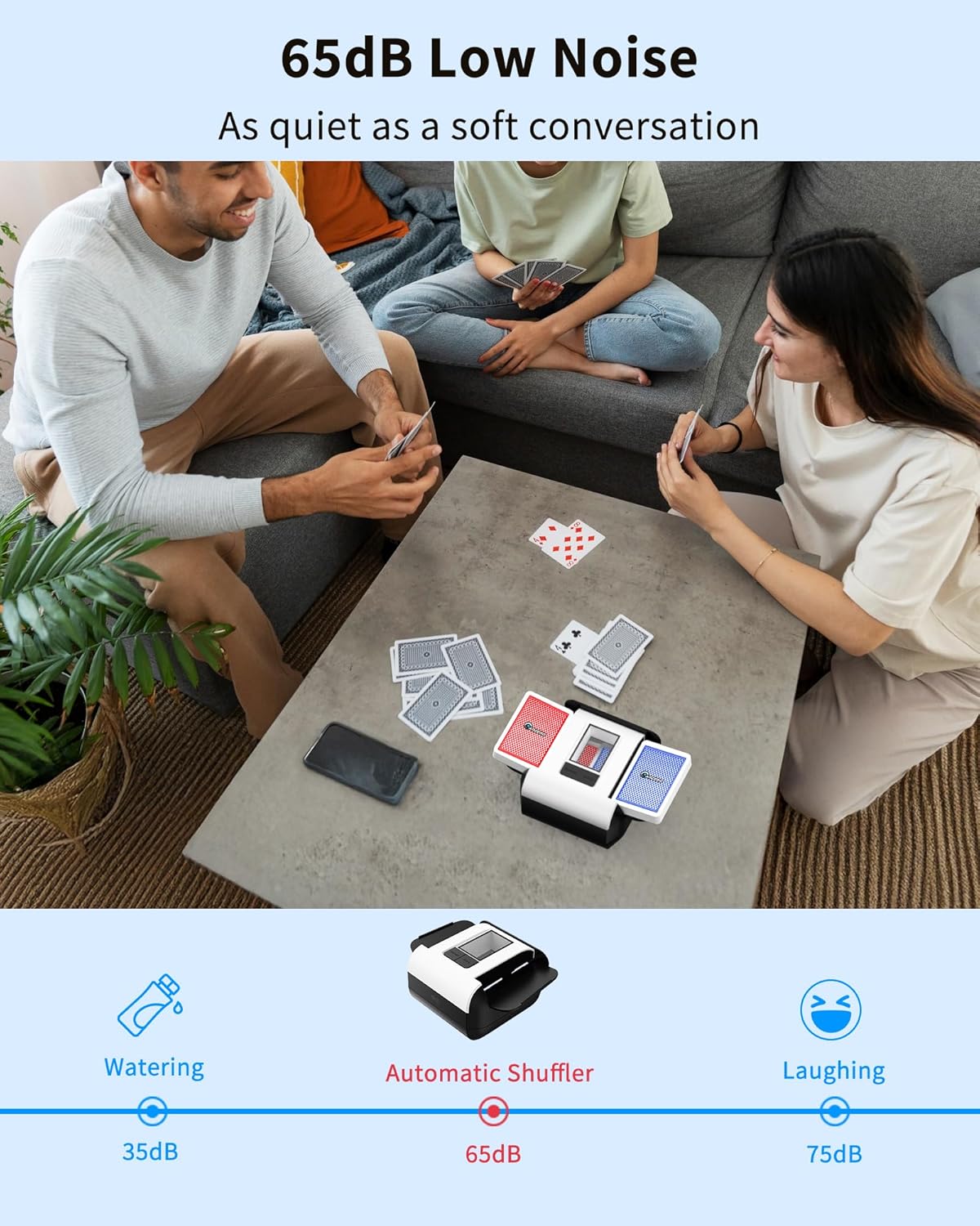 ADZERD Automatic Card Shuffler for 1-2 Decks with Dual Auto/Manual Modes, USB-C Rechargeable, Quiet Operation, Compatible with UNO, Poker, Mahjong, Bridge, Rummy, Skip-Bo, Phase 10 & More