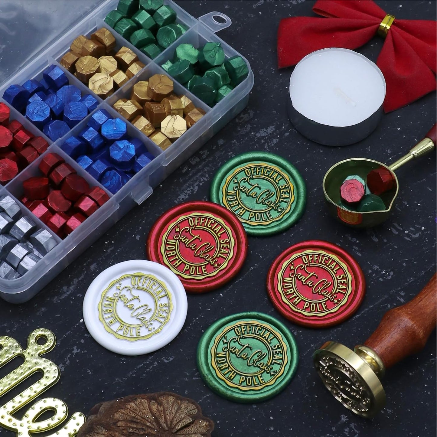 SWANGSA Santa Claus Northpole Official Wax Seal Stamp Kit with 200pcs Sealing Wax Beads, Great for Embellishment of Christmas Cards, Invitations, Wine Packages, Gift Wraps
