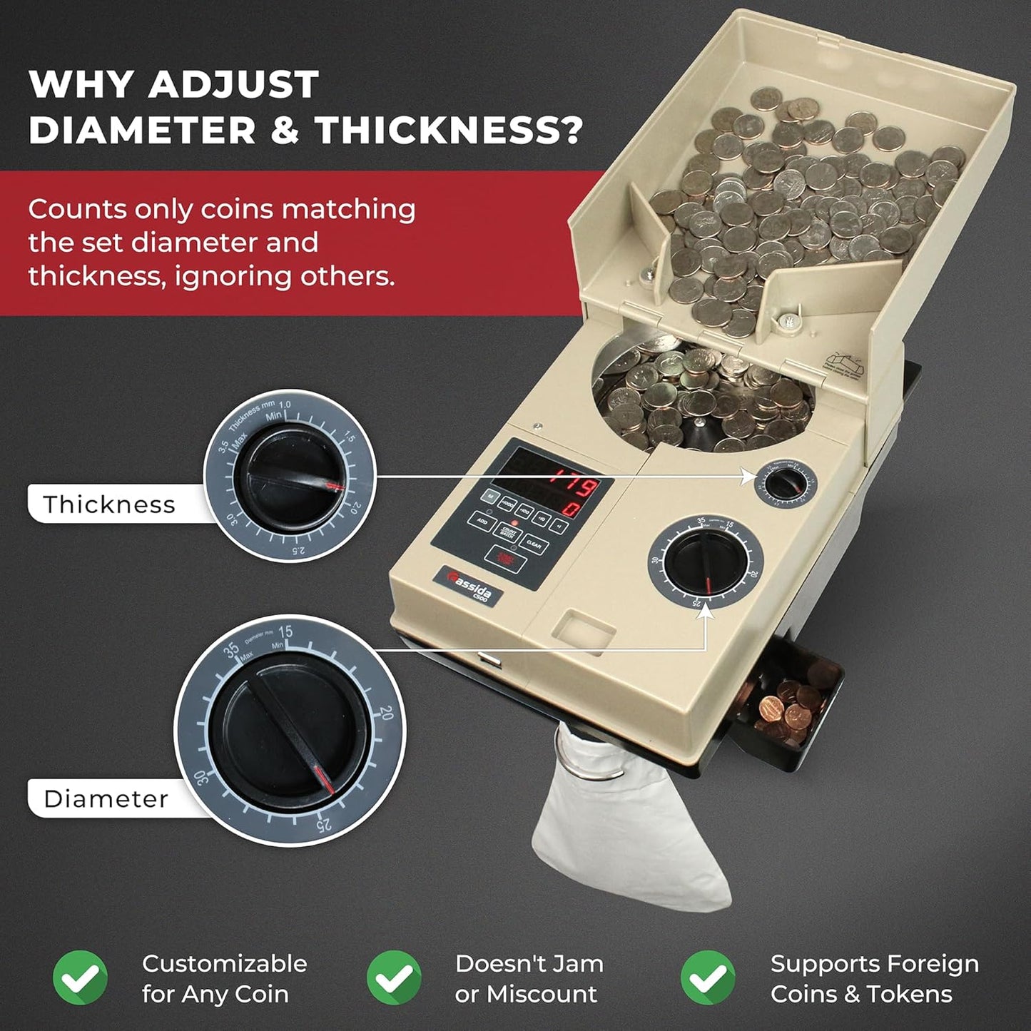 Cassida Compact & Portable Coin Counter/Off-Sorter (C500), Tan, Black