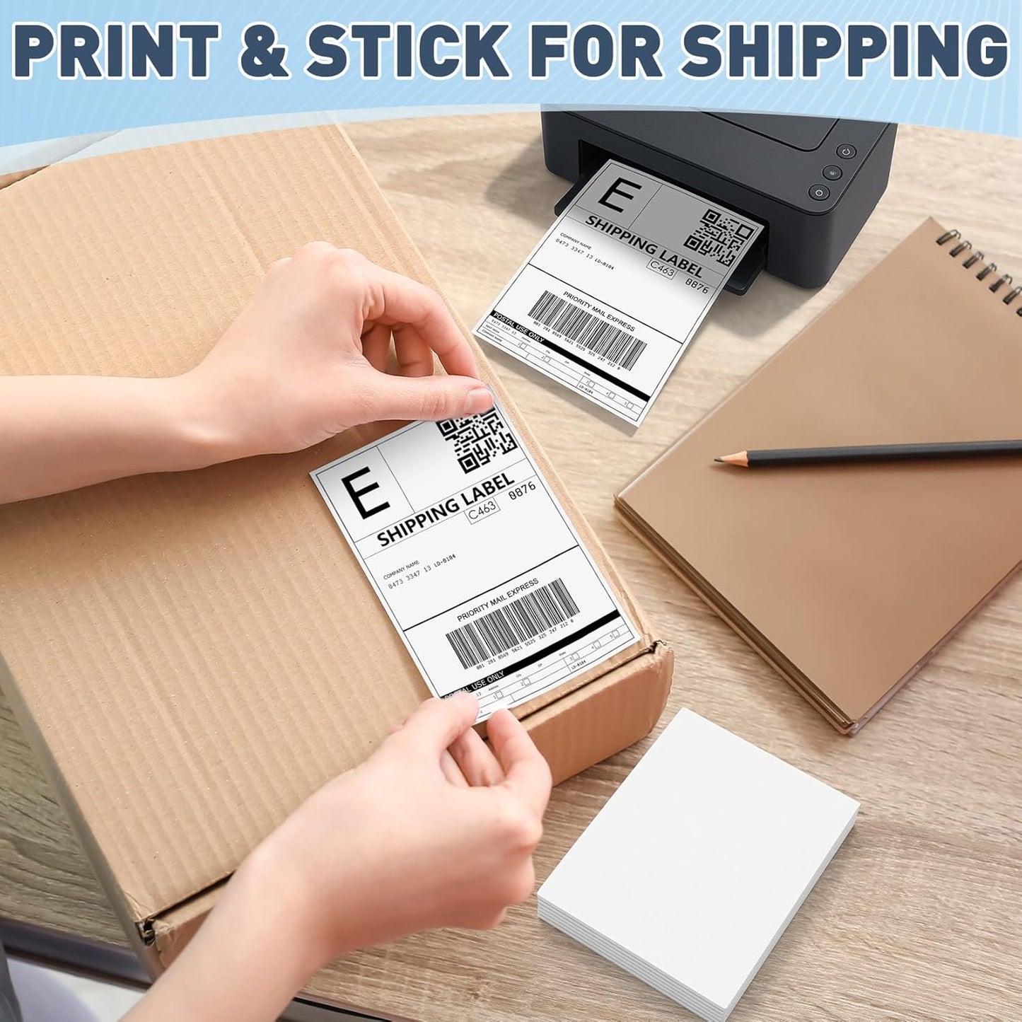 JTIEO Shipping Labels 4" x 6" Thermal Labels 1000 Fanfold Direct Thermal Label Printer Paper, Perforated White with Permanent Adhesive, Compatible with Most Thermal Printers.
