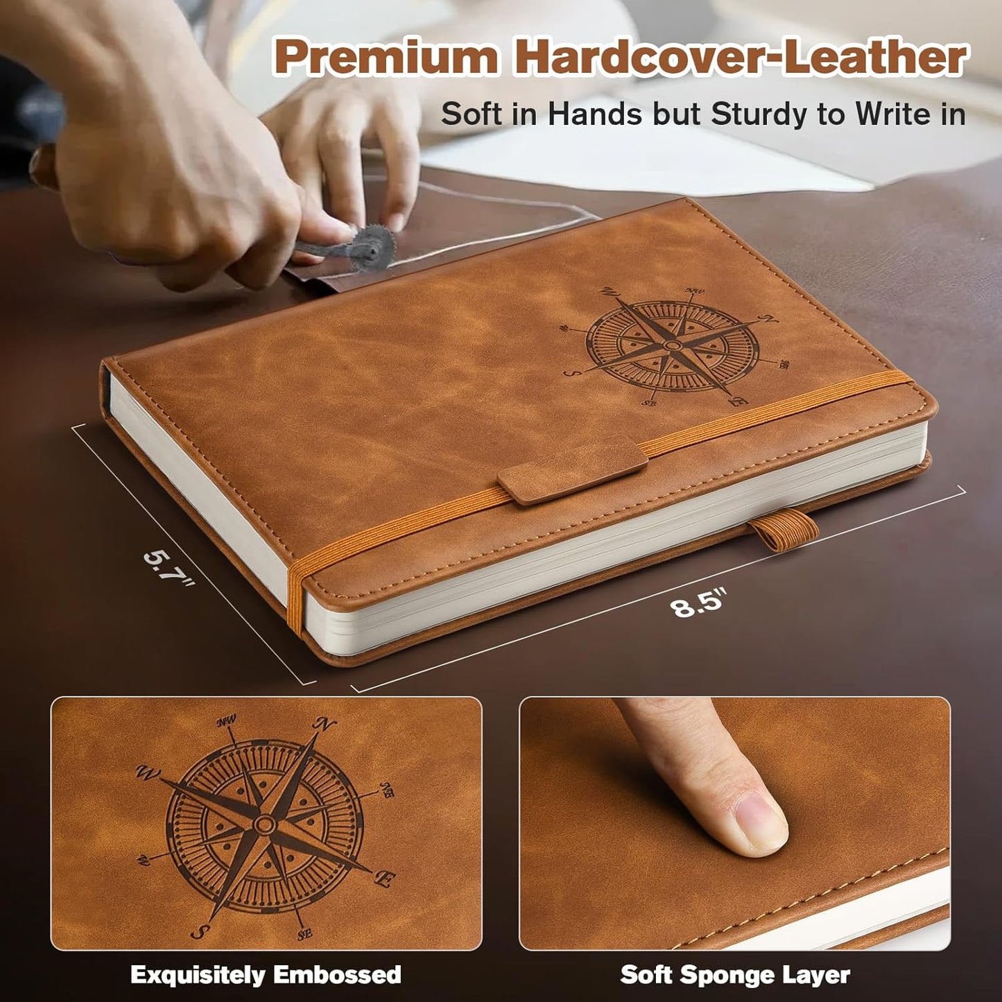 Notebook Journal for Women Men: Leather Journal for Writing, Hardcover College Ruled Journals Notebooks with Thick Paper, Large A5 Daily Journal for Travel, Diary, Gifts for Teens, 5.7"×8.5", Brown