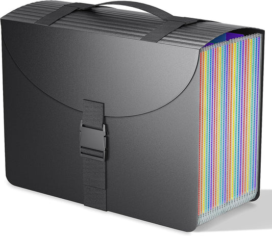 File Organizers with Handle,25 Pockets Accordion File Organizer,Portable Expanding File Folder for Receipt,Bill, A4/Letter Size Paper,Documents,a-z Tabs Included in Filing Folder Frosted