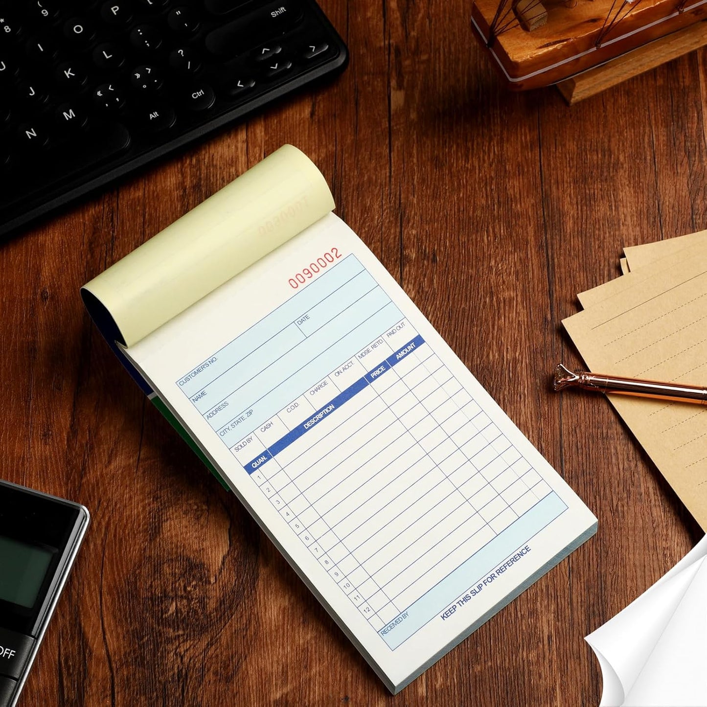 Lincia 3 Pads Sales Order Books 2 Part Carbonless (White/Canary Yellow) Receipt with Carbon Copies Cover Receipt Form Invoice 50 Sets Per Book (4.18 x 7.2 Inch/ 10.6 x 18.3 Cm)