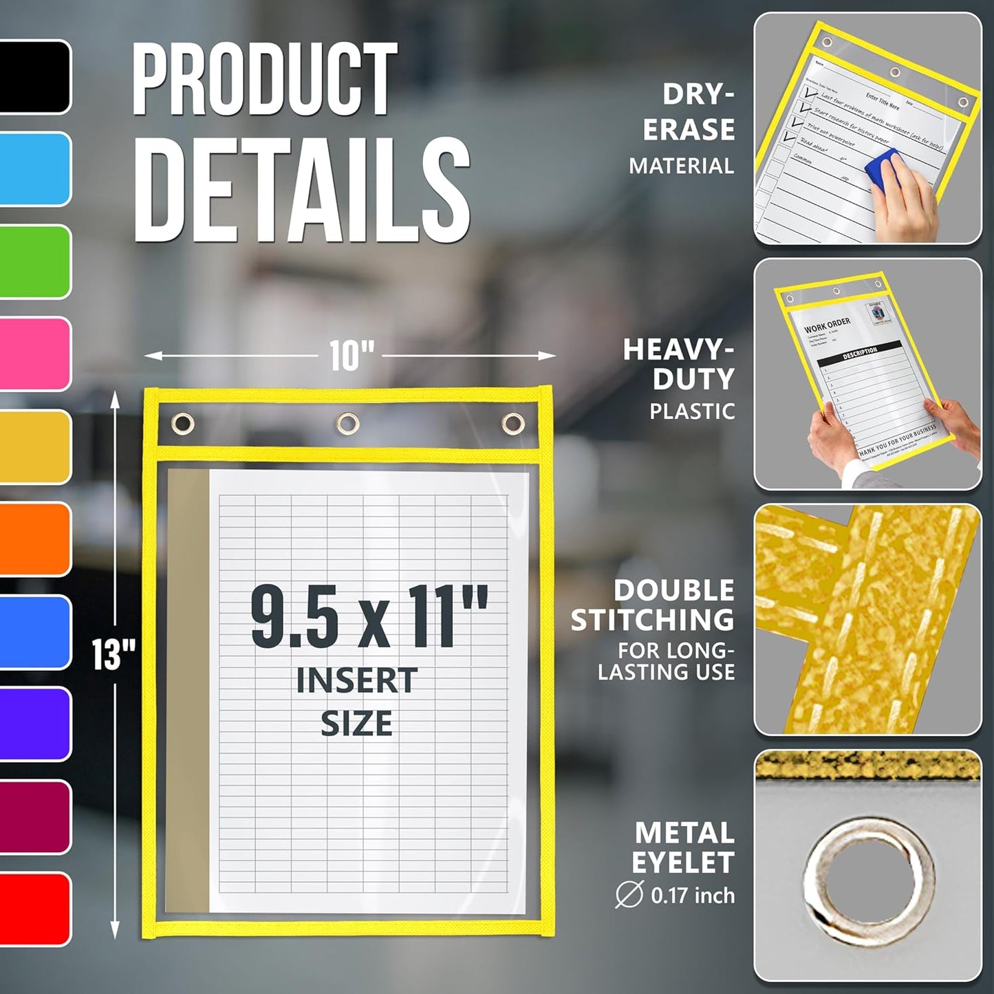 50 Pack Job Ticket Holders 9x12 inch - Colored Work Order Plastic Sleeves Shop Ticket Holders Dry Erase Pocket Sleeves Dry Erase Pockets Clear Pocket Sleeve Tickets Holder Plastic Sleeve