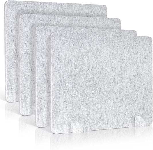 4 Pack Acoustic Desk Dividers - 24" x 20" Freestanding Privacy Panels Set with Noise - Reducing Design Cubicle Sound Proof, Ideal for Office, Classroom, and Home (Silver Gray)