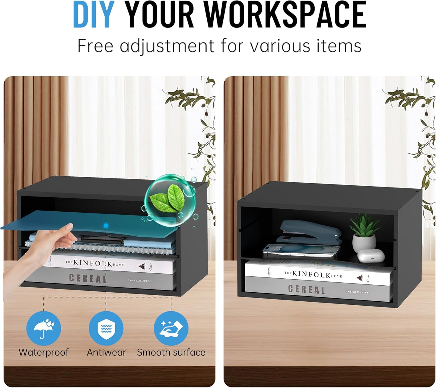 Wood Desk Organizer, 3 Tier Paper Tray Organizer for Desk with Adjustable Storage Shelves, Desktop Paper Sorter Mail Holder for Office Home Classroom, Black