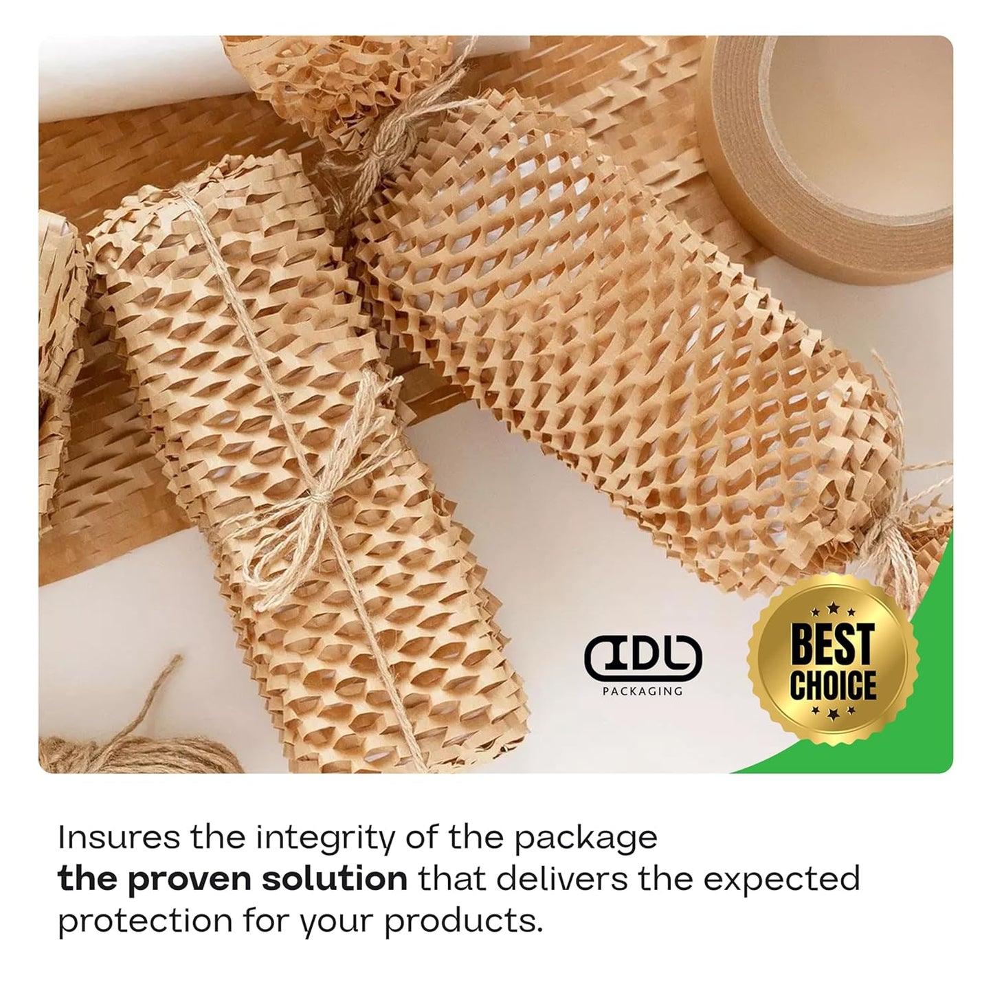 IDL Packaging 20" x 1400' Honeycomb Kraft Packing Paper Roll – Eco-Friendly USA-Made Wrap for Shipping, Moving & Storage - Bubble Wrap Alternative with Innovative Interlocking Slit Design