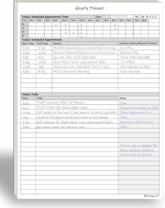 Hourly Planner Notepad. 60 Page Planning Pad w/Appointment Time Block, Task Log List & Note Sections. For Office Work Schedule & Time Management. 8.5 X 11, A4 Sheets.