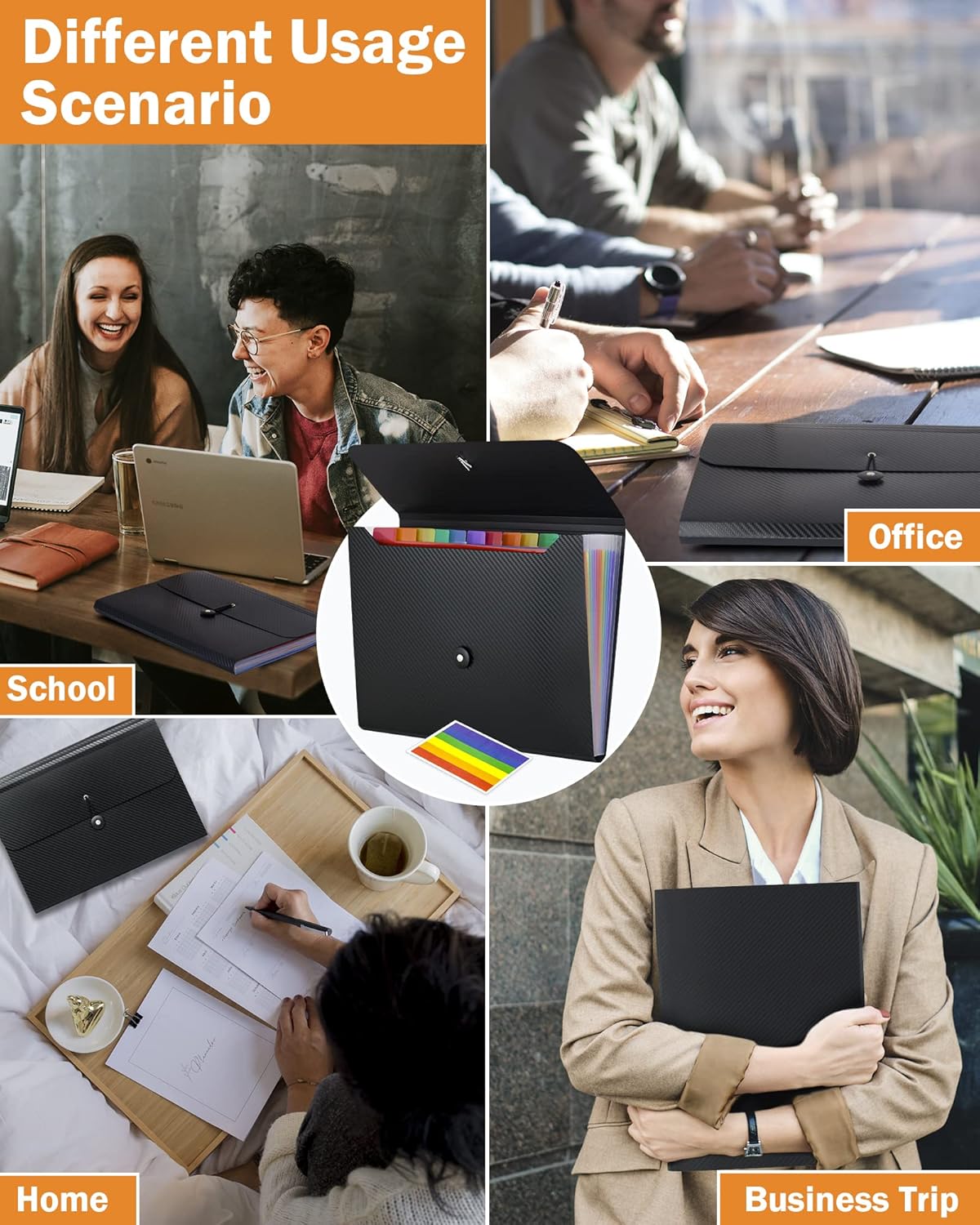 Cesil 2Pcs Accordian File Organizer Expanding File Folder, 13 Pockets File Holder Organizer, A4 Letter Size Paper Document Receipt Organizer Accordion Filing Folder for Classroom, Home, Office