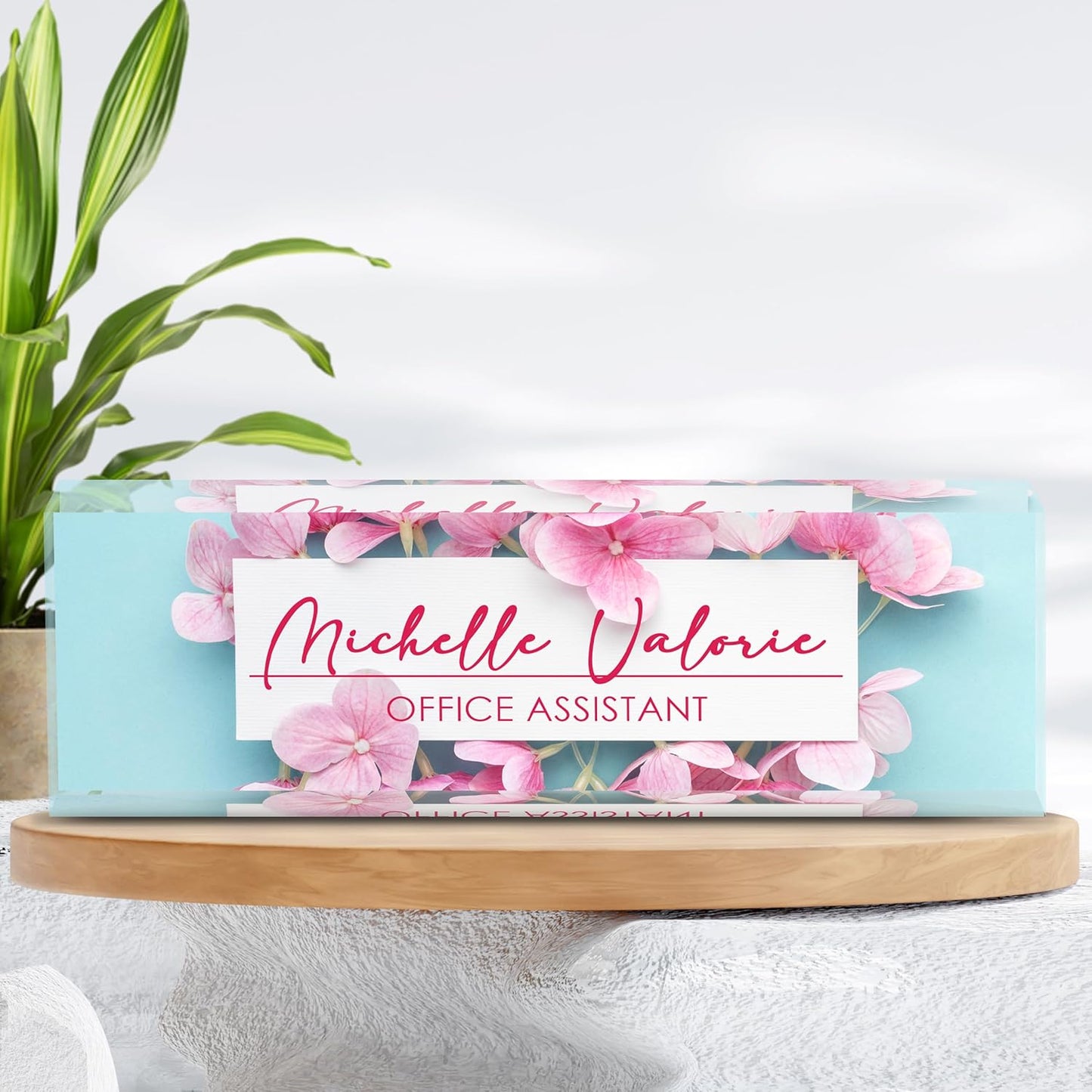Office Desk Name Plate Personalized, Custom Name Plates for Desks, Name Plate Personalized for Office, Employee Appreciation Gifts (Pinkish Blue)