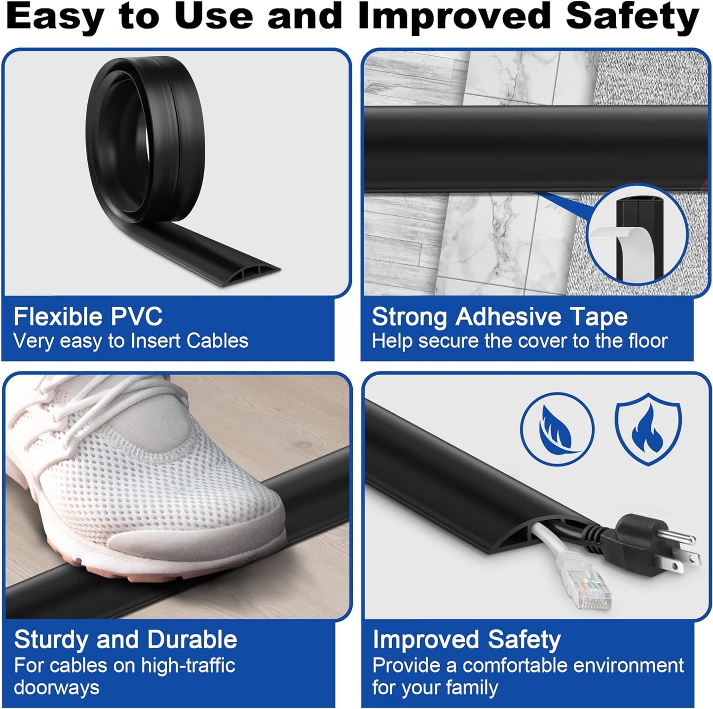 4ft Cord Cover for Wires on Floor, Grey Extension Cable Management, Hide Electrical Hider Protector, Cable Cavity: 0.78" W x 0.32" H