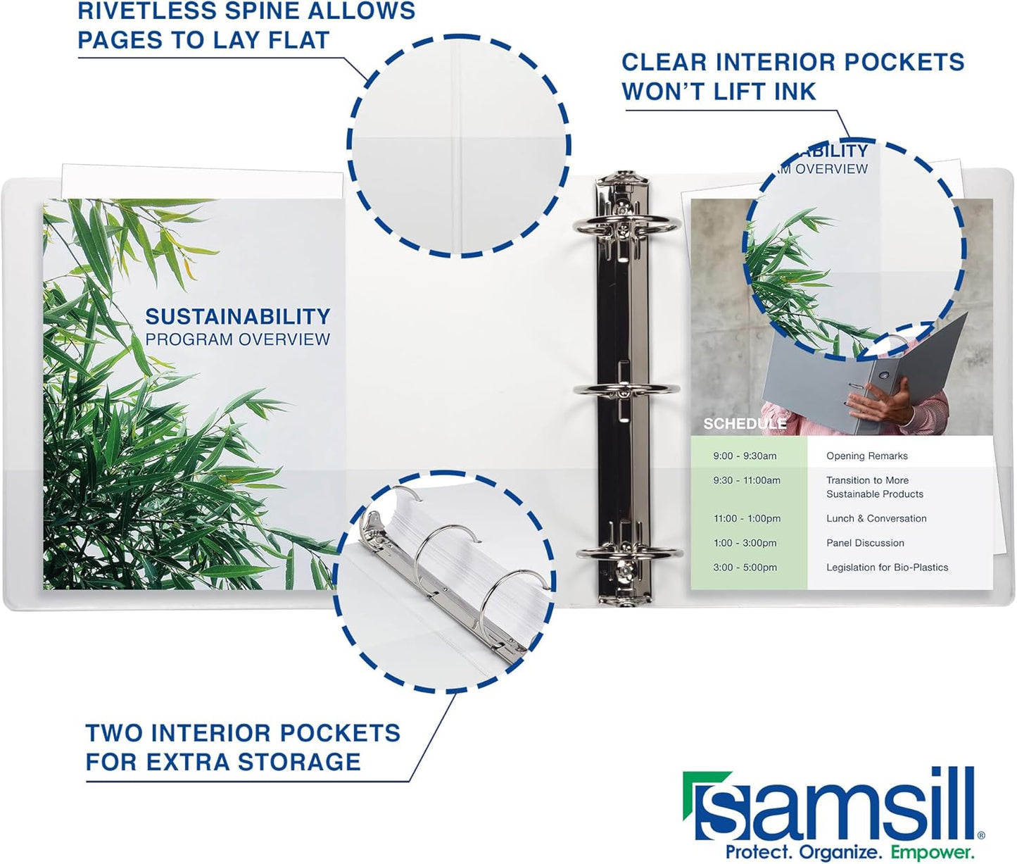 Samsill 3 Inch 3 Ring Binders, Made in USA, Economy Round Ring, Clear View Cover, 550 Sheet Capacity - for School, Home, Office - White, 4 Pack