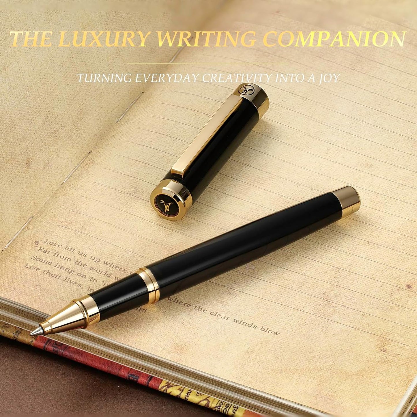 Black Rollerball Pen With 24K Gold Finish, Luxury Grade Craftsmanship Pen, Schmidt 888F Ink Refill, Exquisite Men's And Women's Gift Pen Set, Professional, Writing, Executive,Office, Nice Pen
