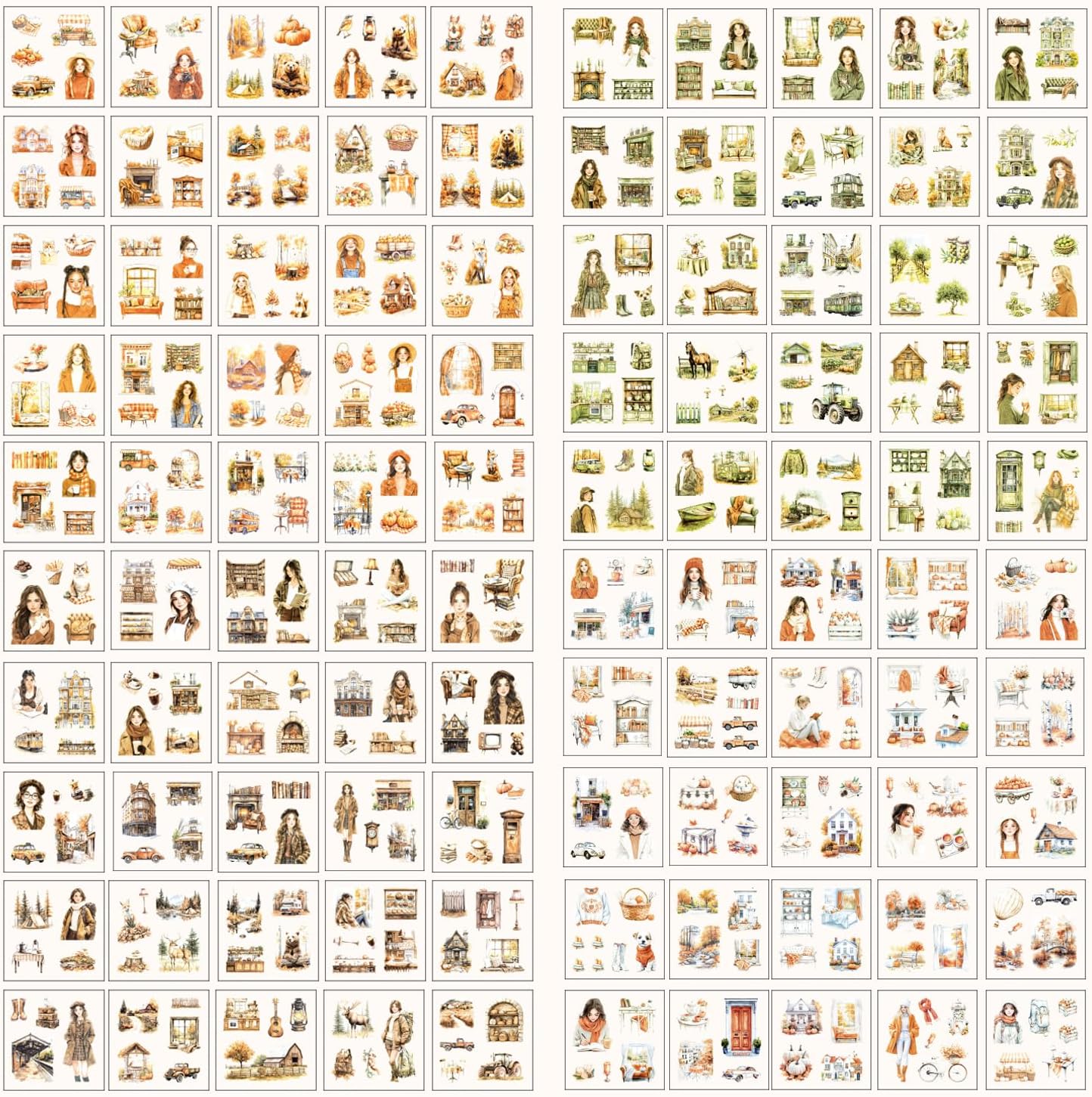 100 Sheets Vintage Girls Scrapbook Stickers - Retro Decorative Transparent PET People Flowers Stickers for Bullet Album Junk Journal Scrapbooking Diary Planner DIY Craft Laptop Phone Case