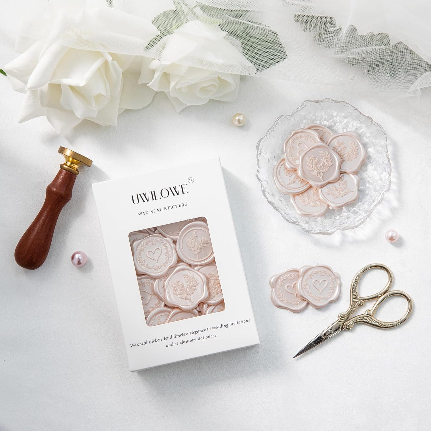 60 Pcs Champagne & Pink Wax Seal Stickers Self-Adhesive Envelope Seals Stamp Stickers, Perfect for Wedding Invitations Seating Chart Christmas Gift Wrapping 3 Designs in 1 Pack