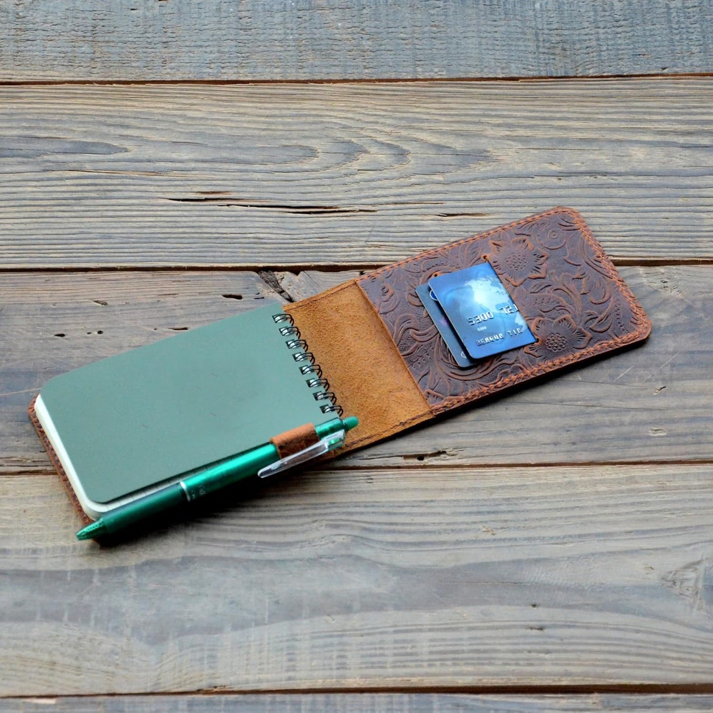 JJNUSA Leather Cover for Rite in the Rain Spiral Notebooks 3" x 5" Distressed Genuine Leather Memo Notebook Cover for Pocket Notebook 3 x 5 Flower Brown