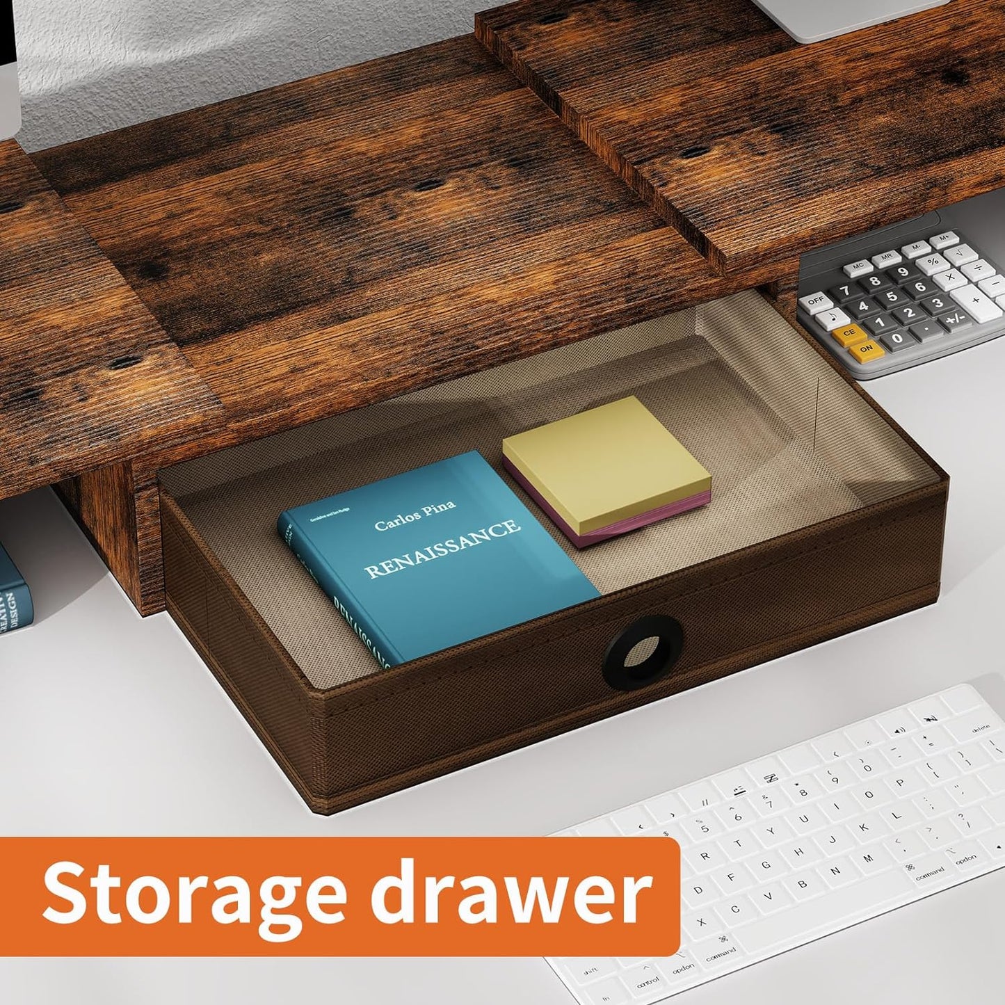 Dual Monitor Stand Riser with Drawer-Adjustable Length and Angle, Monitor Stand Riser for 2 Monitors, Desktop Organizer Stand for Computer/Laptop/PC/Printer (Rust Brown)