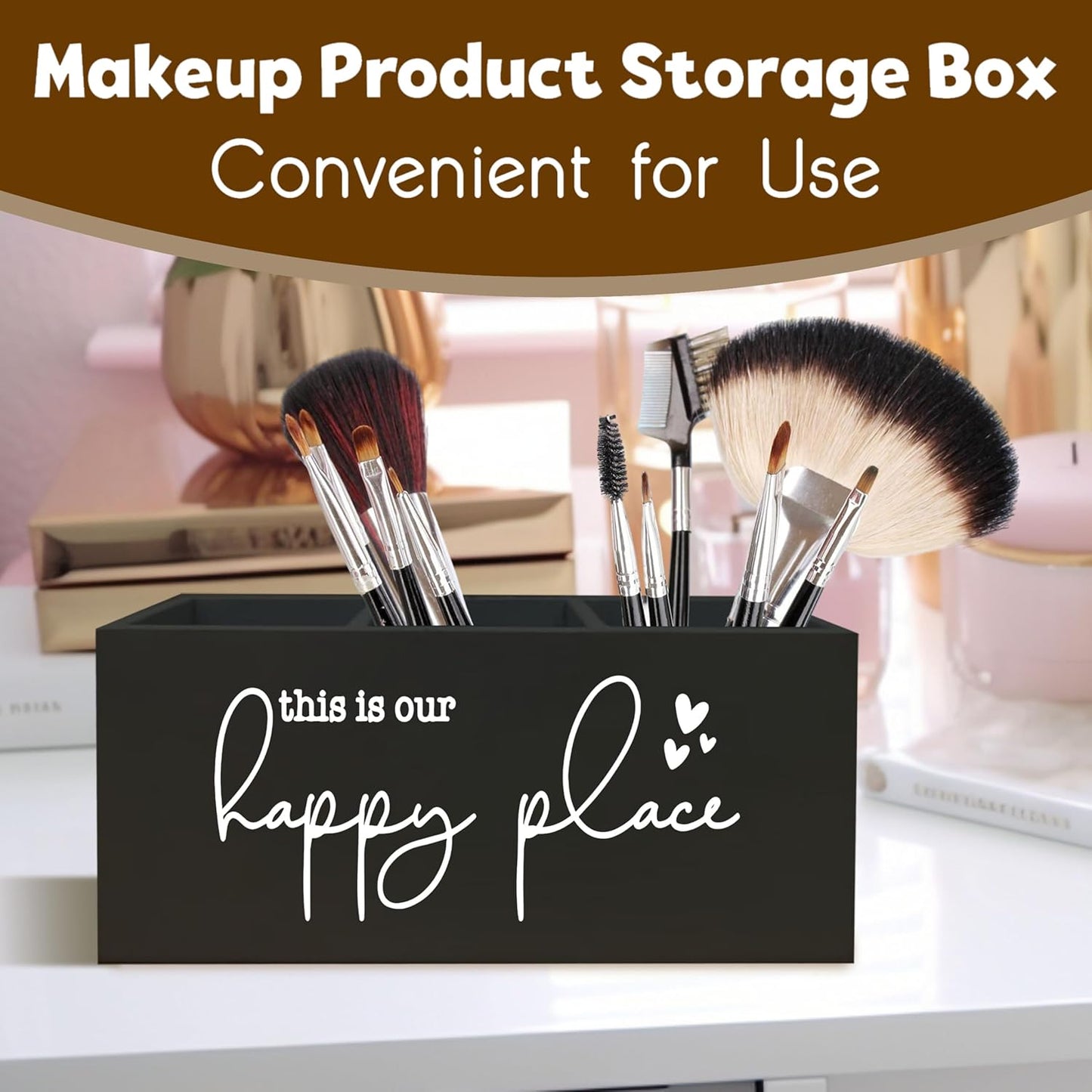 Inspirational Quote This is Our Happy Place Rustic Porch Bathroom Kitchen Decor Wooden Pencil Holder Organizer for Home Office Accessories Inspirational Desk Pen Holder,Housewarming Gifts