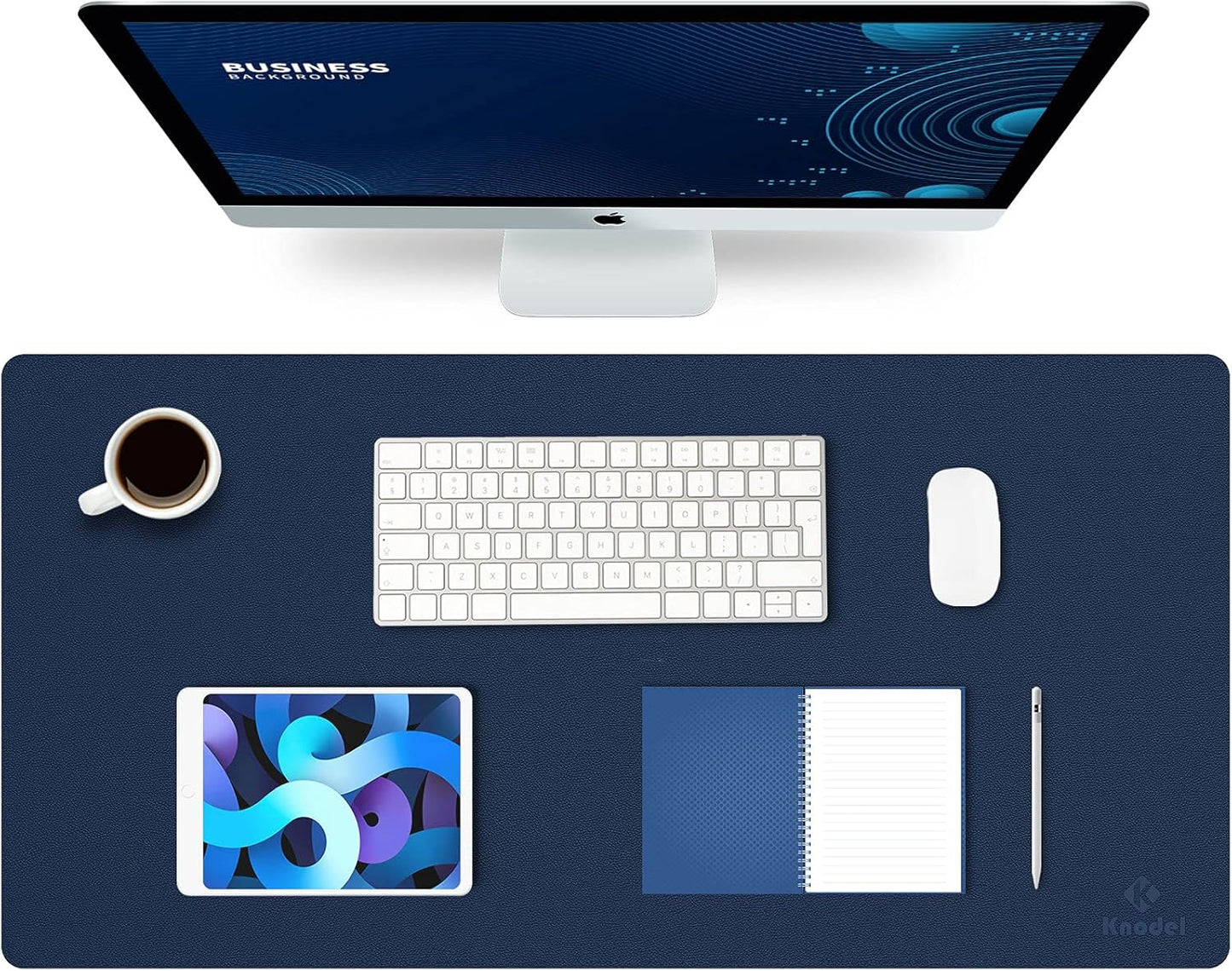 K KNODEL Large Office Leather Desk Mat, Mouse and Keyboard Pad, Computer and Laptop Mat, Desktop Protector and Cover, Writing Pad and Blotter (31.5"x15.7", Dark Blue)