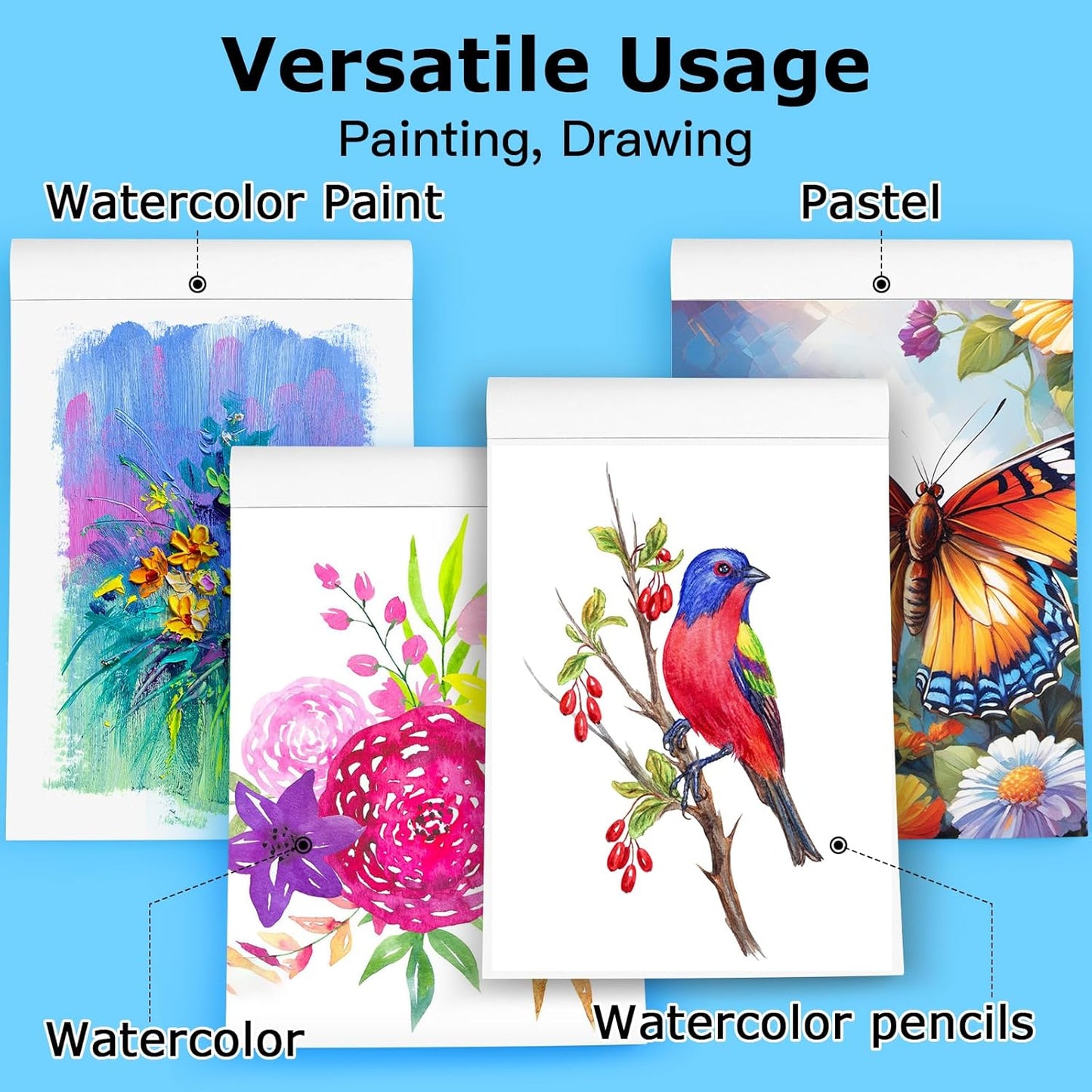 Hapikalor School Supplies for Teens, 3-Pack 9"x12" Watercolor Paper Pad, 140lb/300gsm, Premium Water Color Pad for Paint, Watercolor Pencils, Watercolor Pens, Charcoal, Oil Pastels and Acrylic, Blue