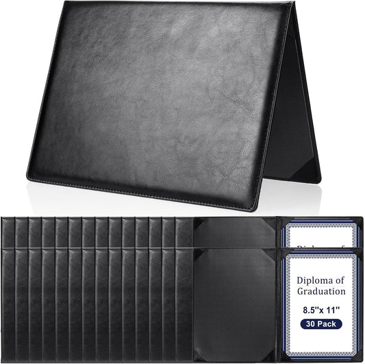 Tenare 30 Pcs Leather Certificate Holder 8.5 x 11 Inch PU Black Red Blue Purple Phd Bachelor Master Diploma Cover Professional Award Folder for Official Graduation Competition Contest Charity (Black)