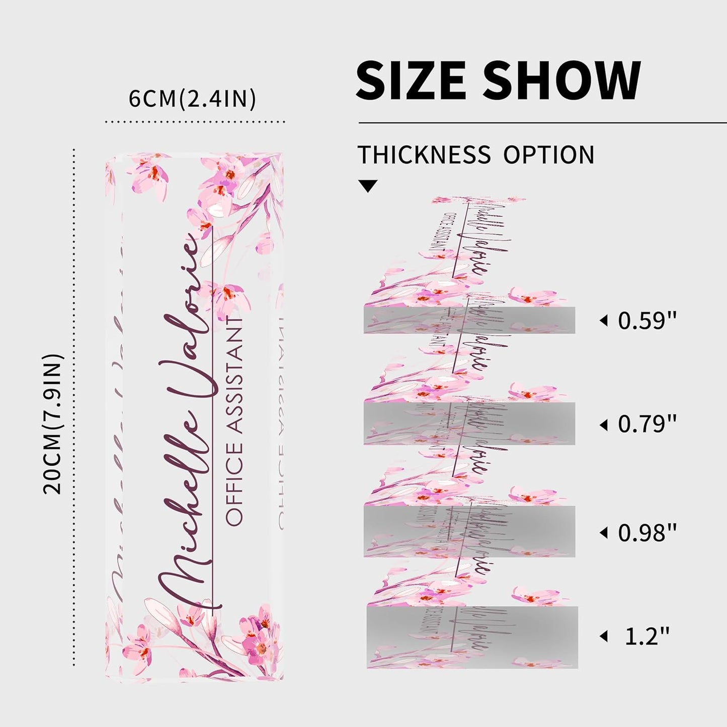 Personalized Name Plate for Desk, Custom Desk Name Plate, Acrylic Name Plate Office Desk Accessories, Personalized Office Gifts for Coworkers Teachers, Employee Appreciation Gifts (A-Pink Flower)