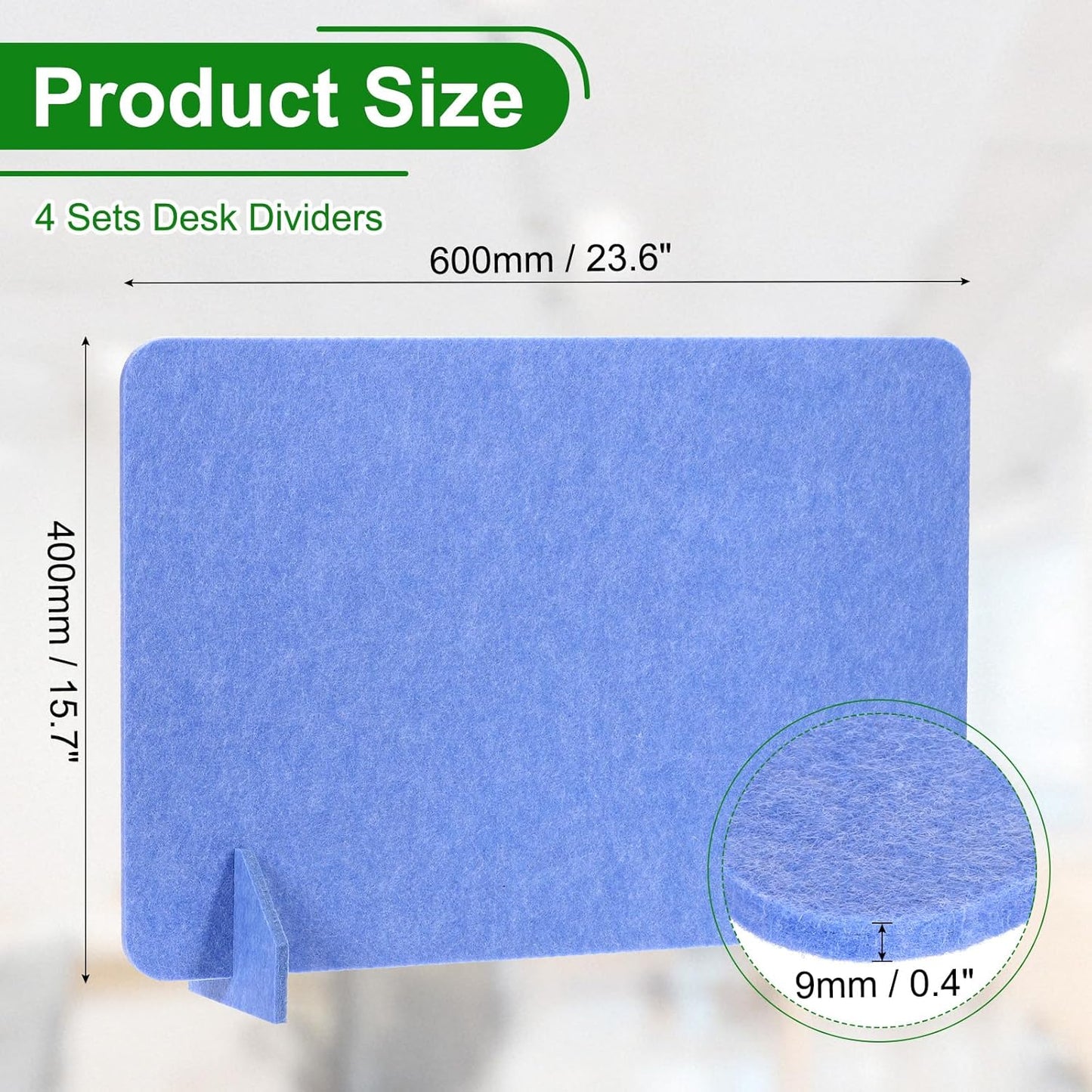 PATIKIL Desk Divider, 4 Set 24 x 16 Inch Acoustic Freestanding Desk Divider Desk Privacy Panel with 8 Pcs Support Feet for Library Office Workstation,Blue