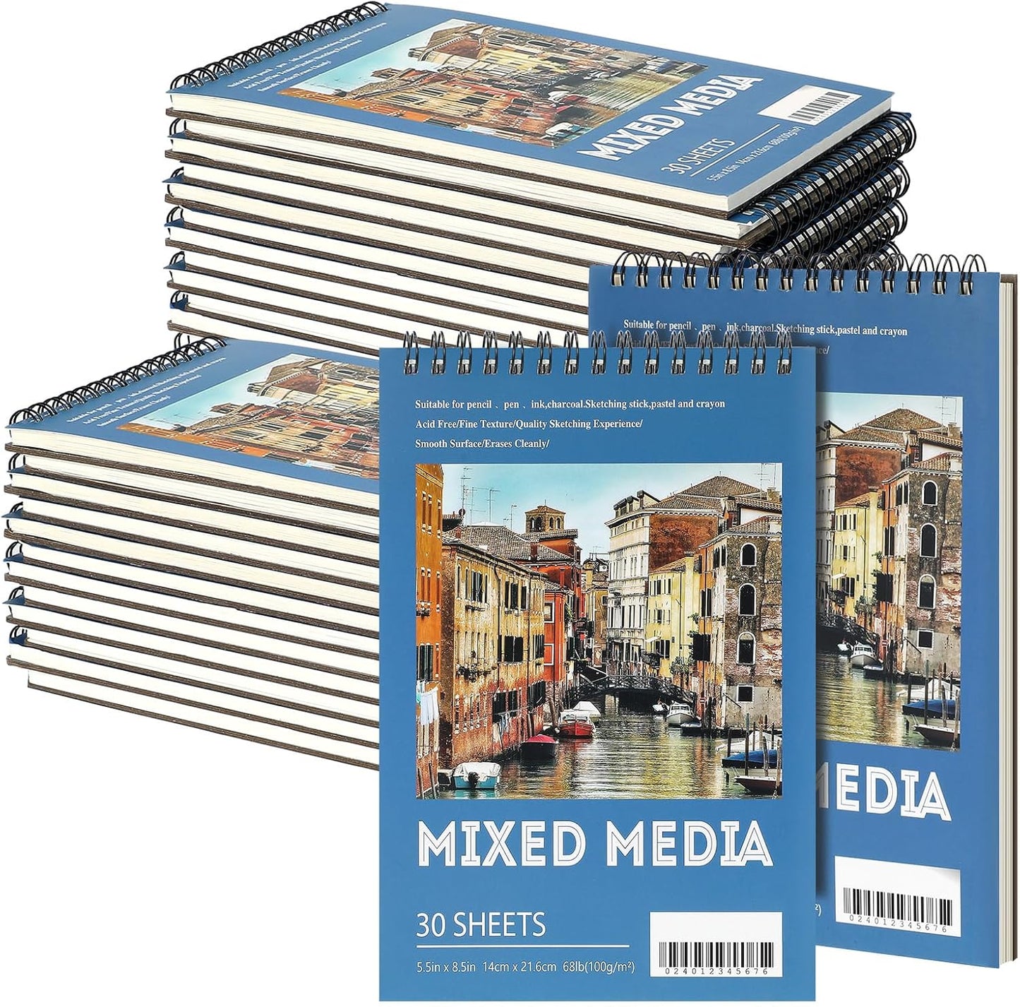 Jexine 5.5'' x 8.5'' Top Spiral Bound Sketch Pad 30 Sheet Each(68lb/100gsm), Sketching Drawing Pad Artist Sketch Pad Kids Drawing Paper Art Sketchbook for Charcoal Graphite Painting (40)