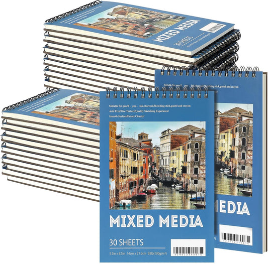 Jexine 20 Pcs 5.5'' x 8.5'' Top Spiral Bound Sketch Pad 30 Sheet Each(68lb/100gsm), Sketching Drawing Pad Artist Sketch Pad Kids Drawing Paper Art Sketchbook for Charcoal Graphite Painting