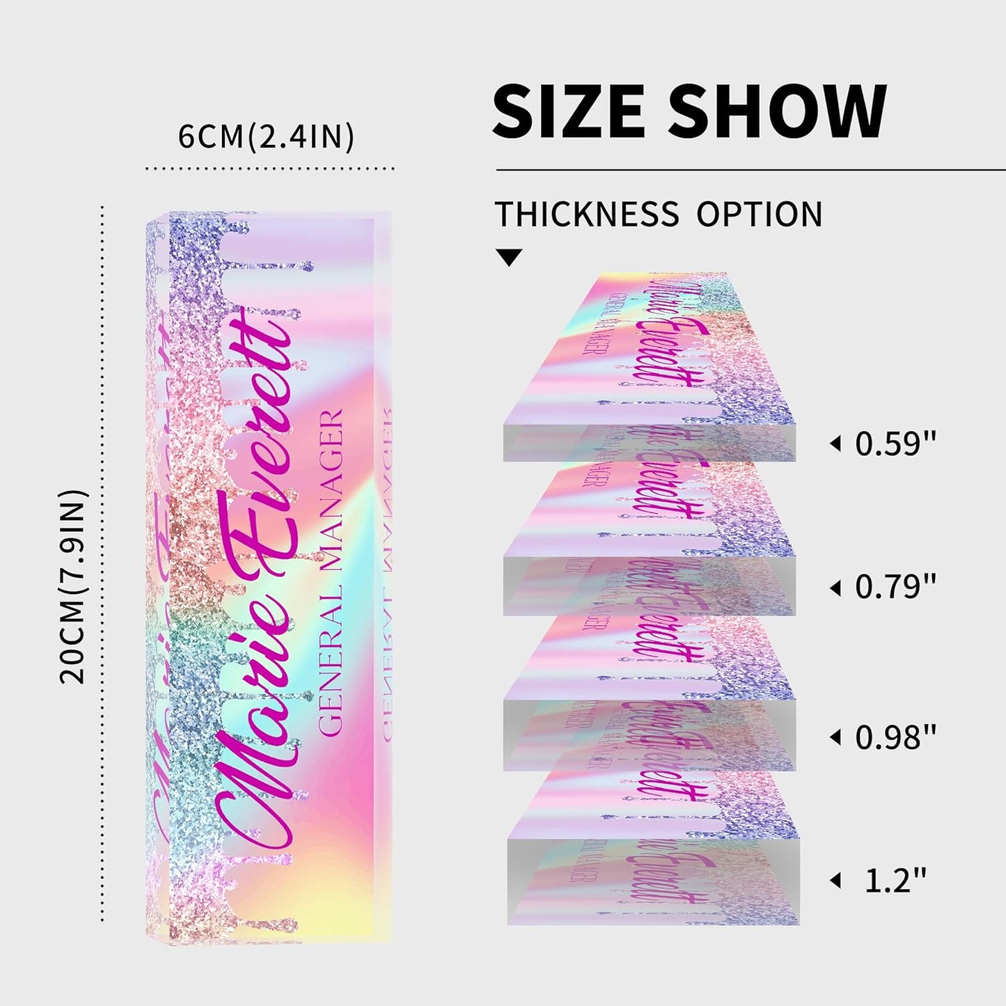 Personalized Name Plate for Desk, Custom Desk Name Plate, Acrylic Name Plate Office Desk Accessories, Personalized Office Gifts for Coworkers Teachers, Employee Appreciation Gifts (B-Colored Crystal)