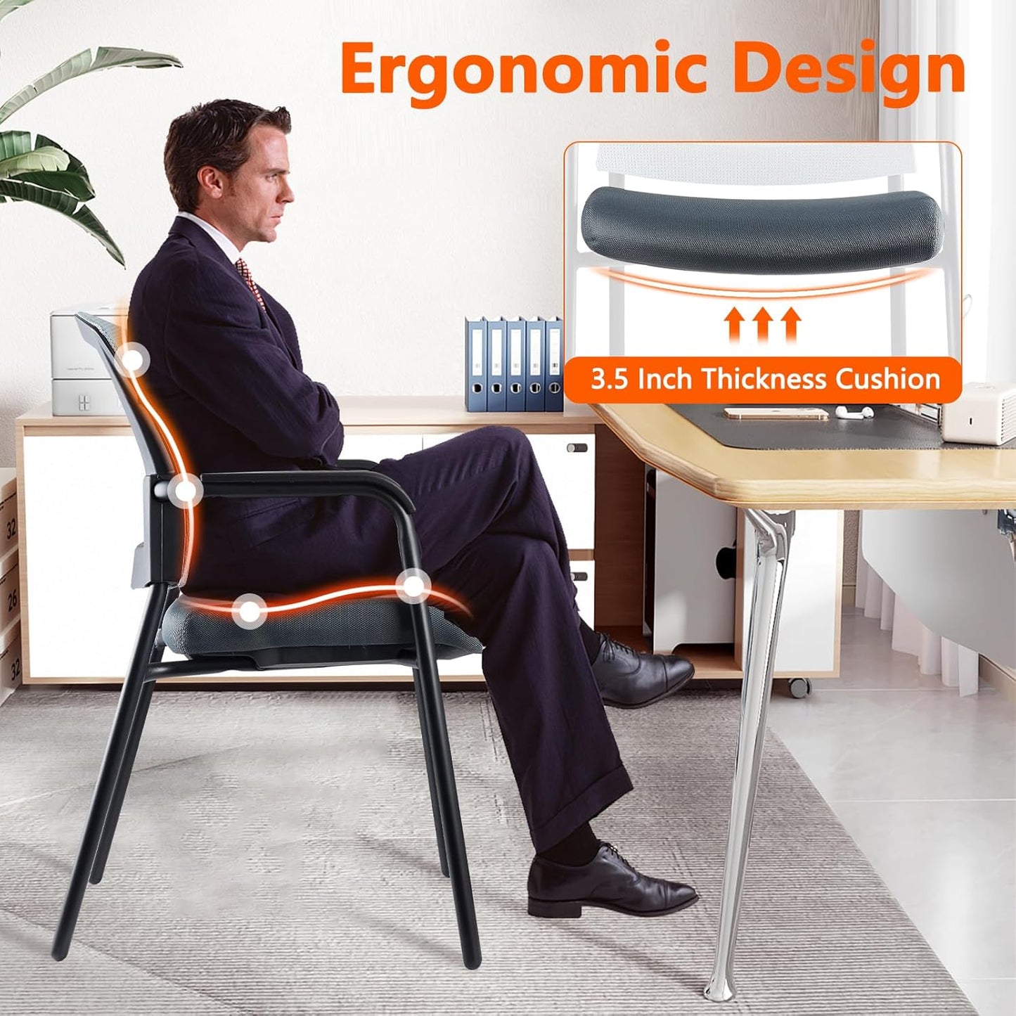 CLATINA Grey Stacking Chairs Stackable Waiting Room Chairs with Armrest, Mesh Office Reception Guest Chair for Home Desk Conference Lobby Church Medical Meeting Training Ergonomic, Set of 8