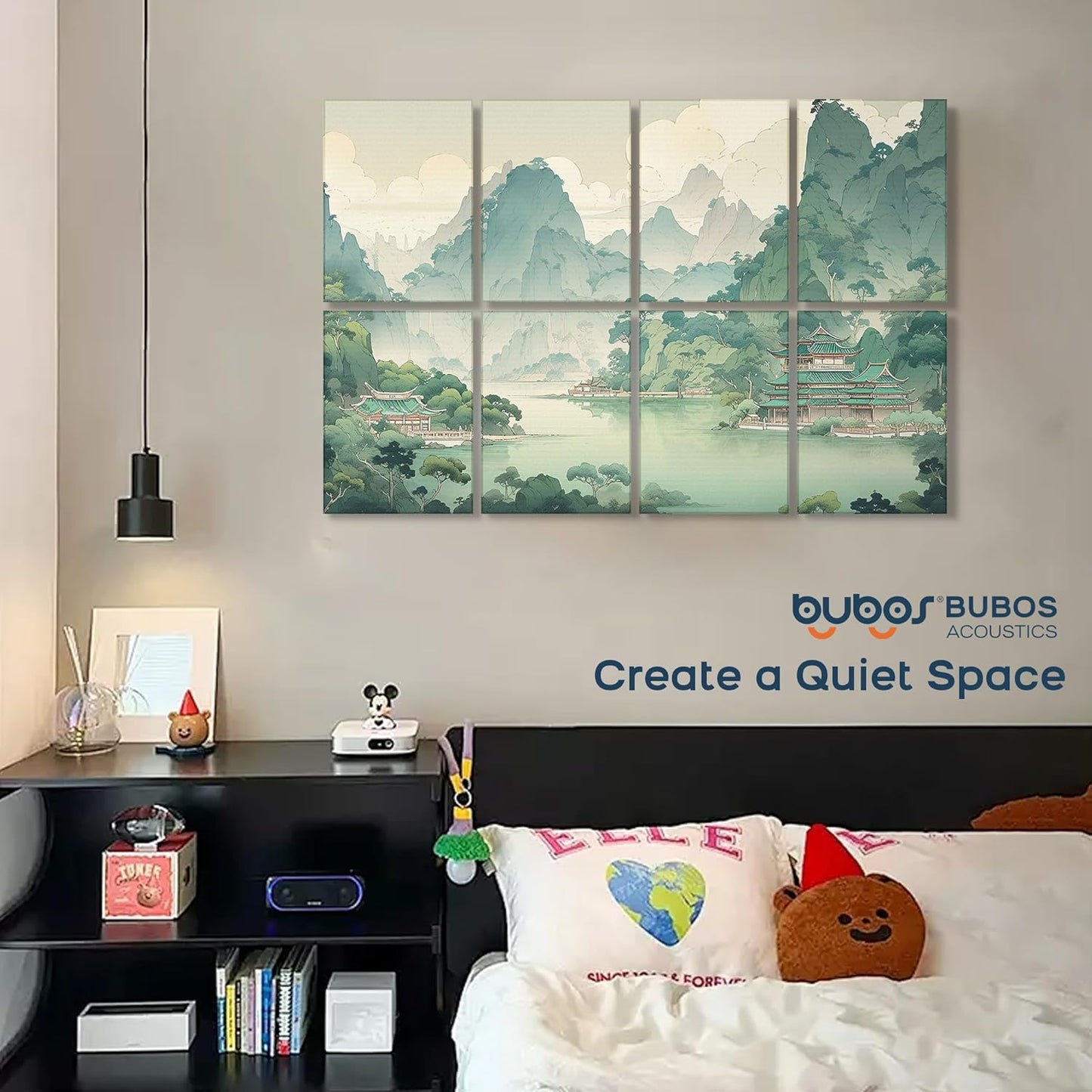 BUBOS 8 Pack Art Acoustic Panels Soundproof Wall Panel,47.2X31.4 Inches Sound Absorbing Panel,Self-adhesive Decorative Acoustical Wall Panels, Acoustic Treatment for Ceiling Home Office（Chinese Charm）