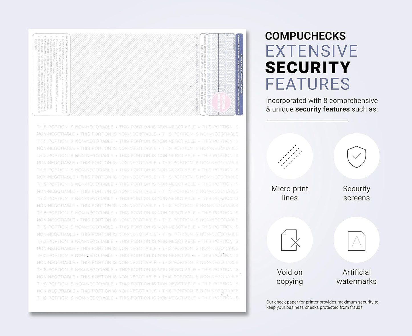 Compuchecks 50 High Security Blank Check Stock - Checks on Top Two Perforated Vouchers on Bottom Compatible with QuickBooks, and Laser or Inkjet Printers, Check Paper Weight # 70 - Light Blue Art Deco