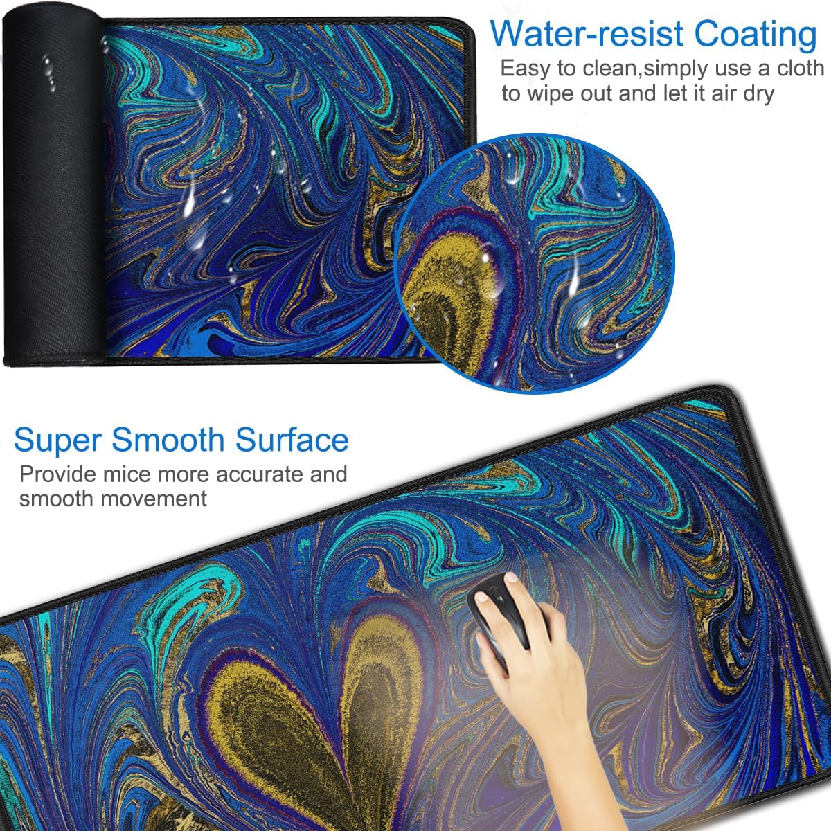 Large Mouse Pad, 31.5x15.7 inch Large Extended Computer Keyboard Mouse Mat, Water Resist Non-Slip Mousepad Rubber Base Long XXL Desk Mouse Pad for Work & Gaming, Office & Home, Blue Heart