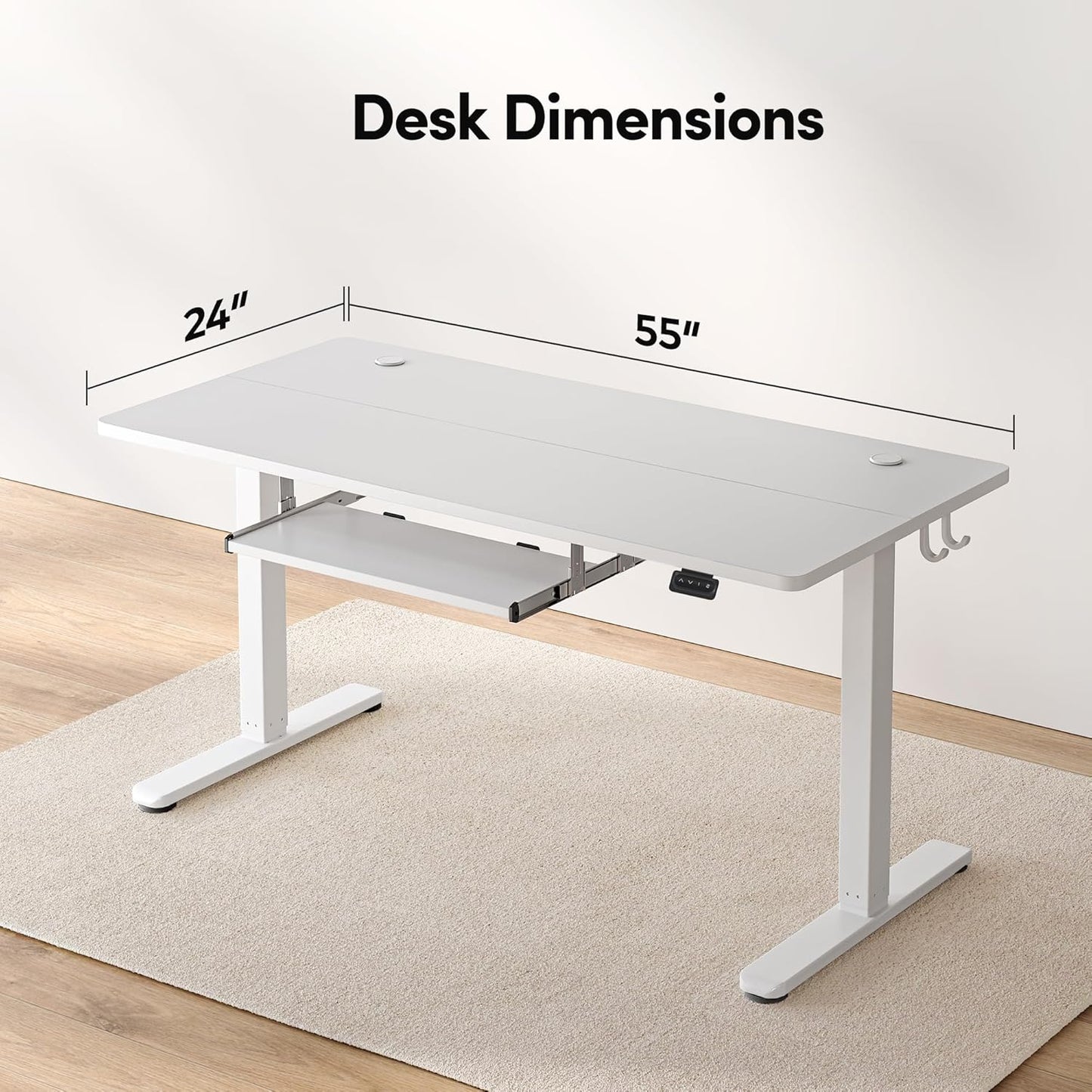 FEZIBO Standing Desk with Keyboard Tray, 55 x 24 Inch Adjustable Height Sit Stand Desk with Memory Presets for Home Office, Ergonomic Computer Workstation, White