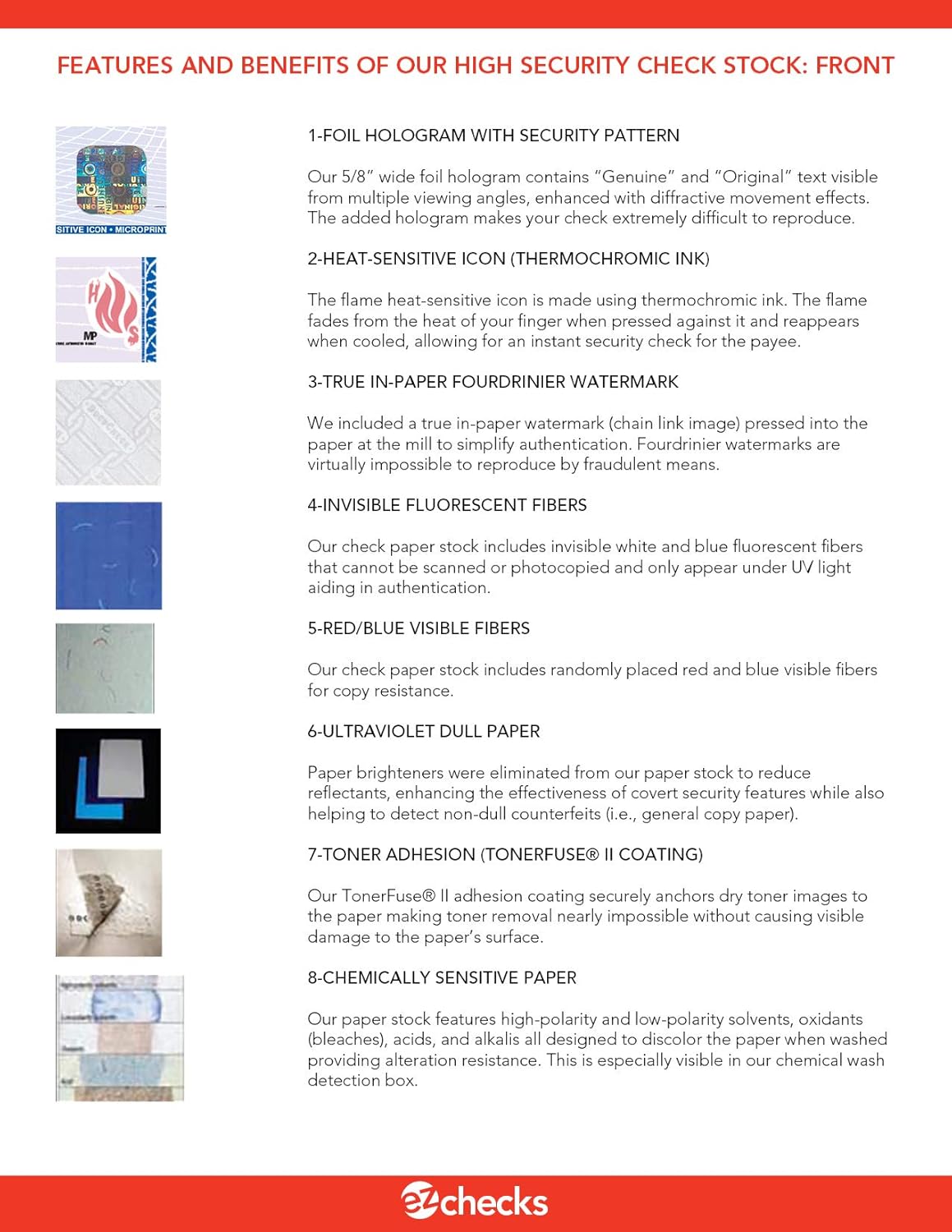 EZ Checks High Security Check Paper with Hologram & 20 Security Features | 500 Sheets | QuickBooks Compatible (Blue/Maroon, Check at Top)