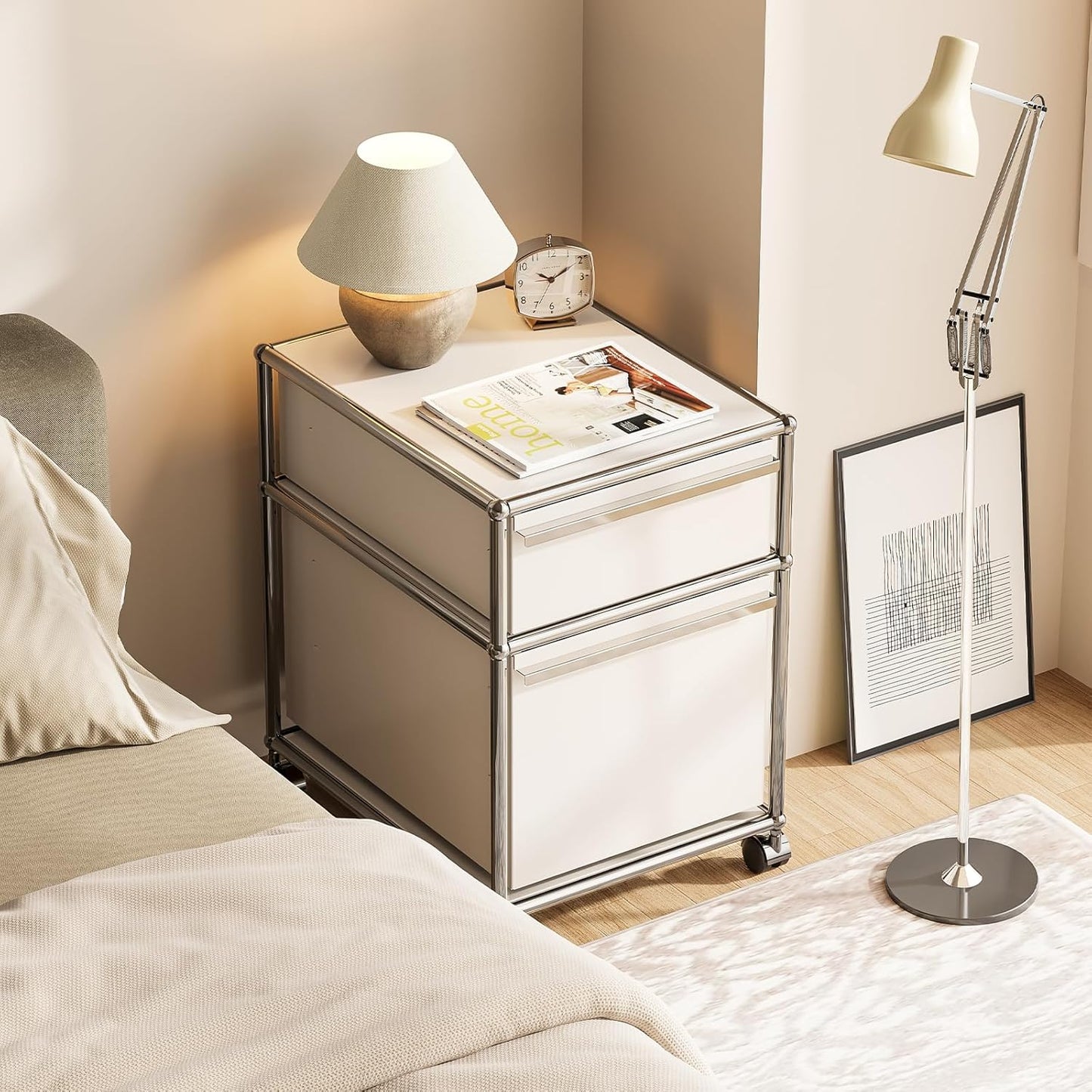 Steel Mobile File Cabinet for Office & Home with 360° Silent Wheels, Smooth Drawer Slides, Large Capacity, Waterproof and Rust-Proof, Stylish & Durable Storage Cabinet (2 Drawer, White)