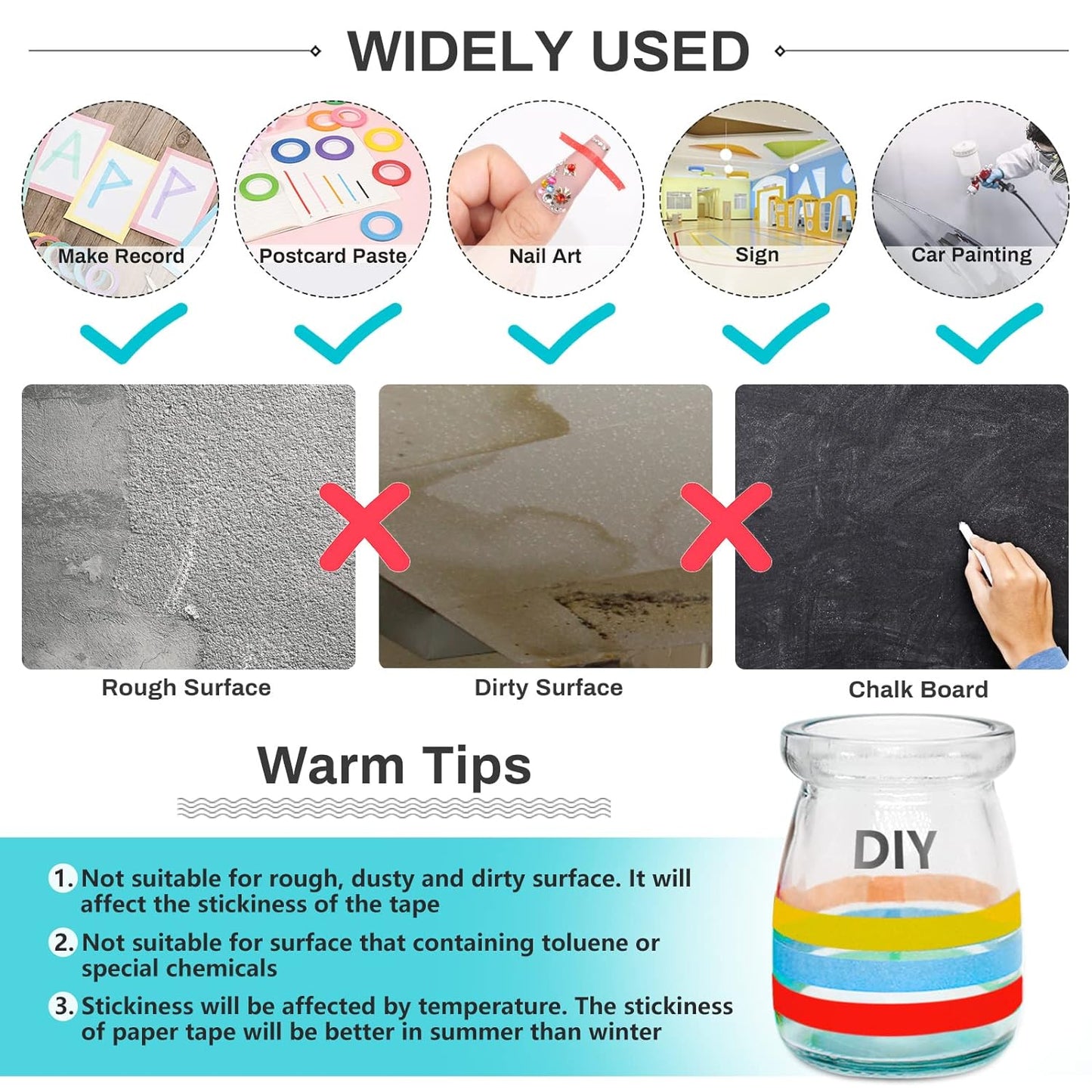 selizo 20 Rolls Whiteboard Tape, 1/8" Thick, Pinstriping & Draping Tape for DIY Art Crafts