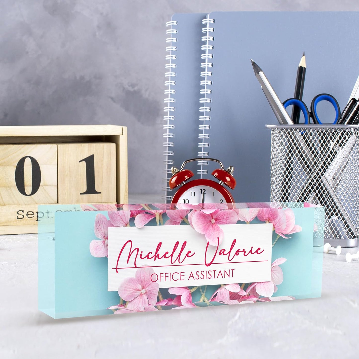Office Desk Name Plate Personalized, Custom Name Plates for Desks, Name Plate Personalized for Office, Employee Appreciation Gifts (Pinkish Blue)