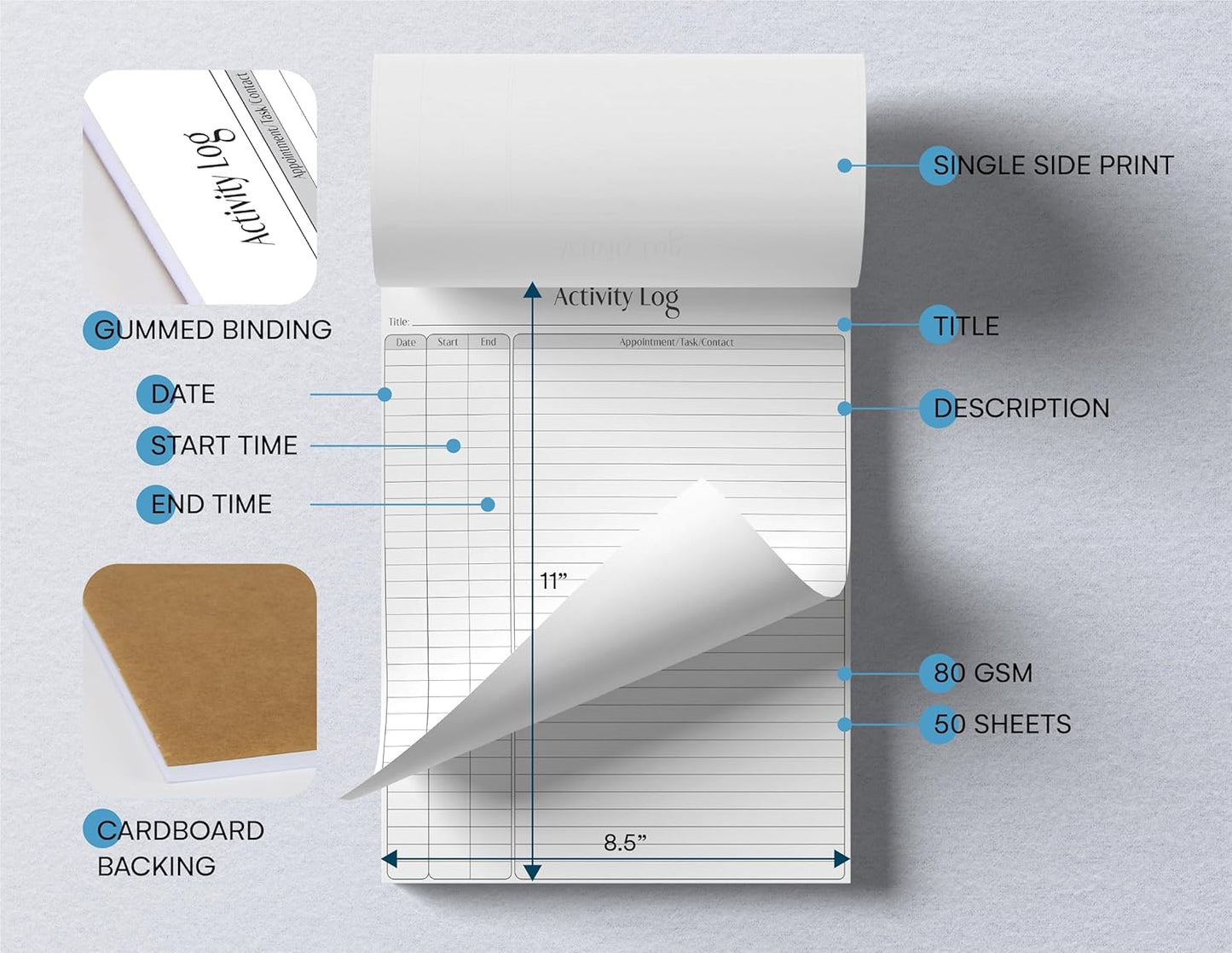 Better Office Products Activity Log Notepad, 8.5" x 11", Planning Note Pad, 50 Sheets, Daily Time Tracking Productivity Checklist Organizer, (1 Pack)