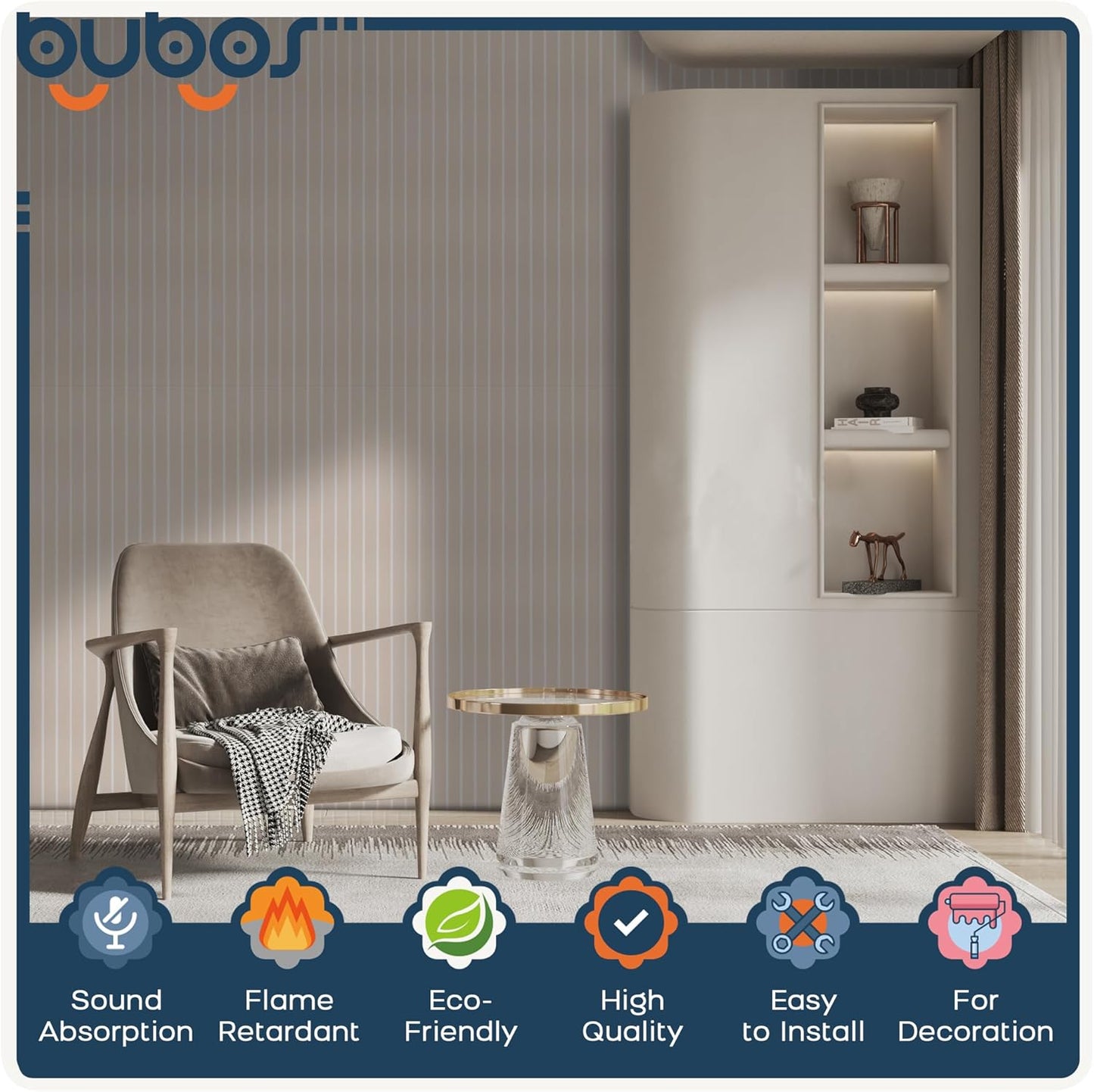 BUBOS 6 Pack Large Acoustic Panels,48x12Inch SoundProof Panels for Walls,Self Adhesive Acoustic Wall Panels,Decorative Sound Panels for Home Studio Office (Camel 02)