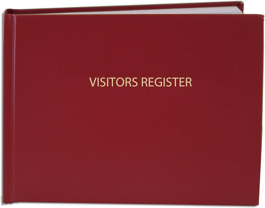 BookFactory Visitor Log Book/Visitors Register Sign-in Logbook - 120 Pages, 8 7/8'' x 7'' - Red Cover, Section Sewn Hardbound (Made in USA)