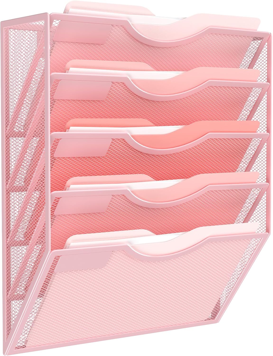 Kuntine.B Wall File Organizer Office Hanging Magazine Holder Wall File Organizer for Office Home (Pink, 5 Tier)